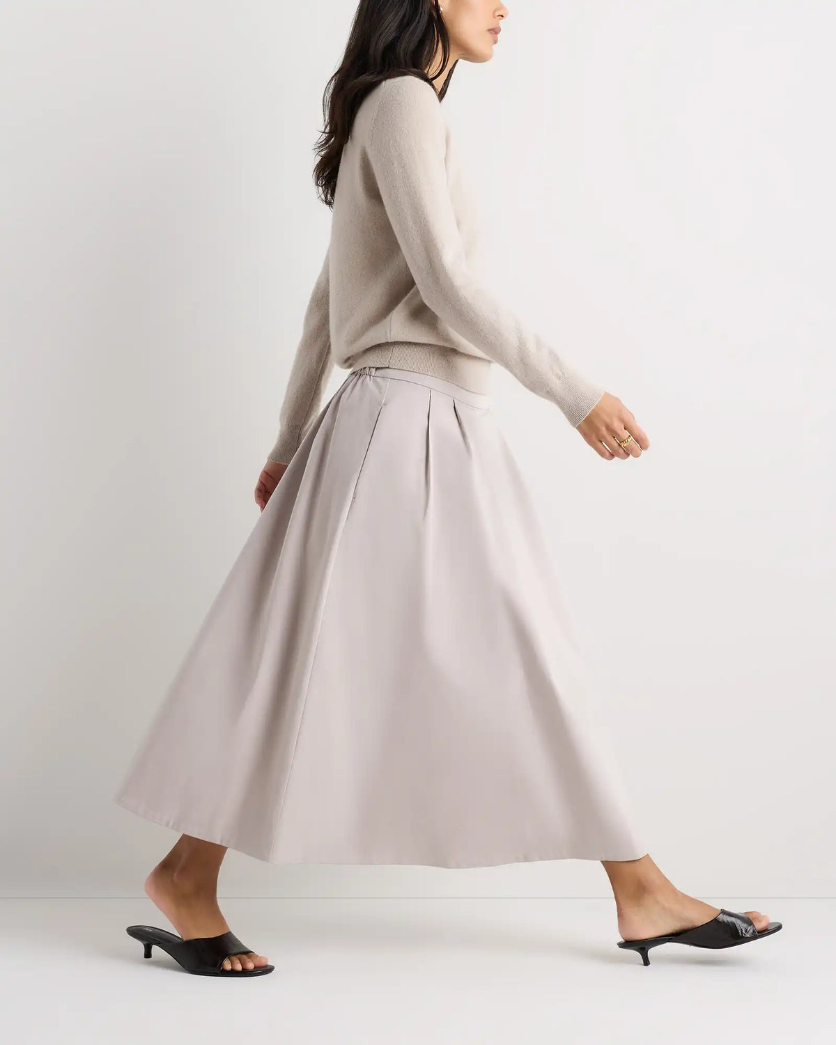 Organic Cotton Sateen A-line Midi Skirt