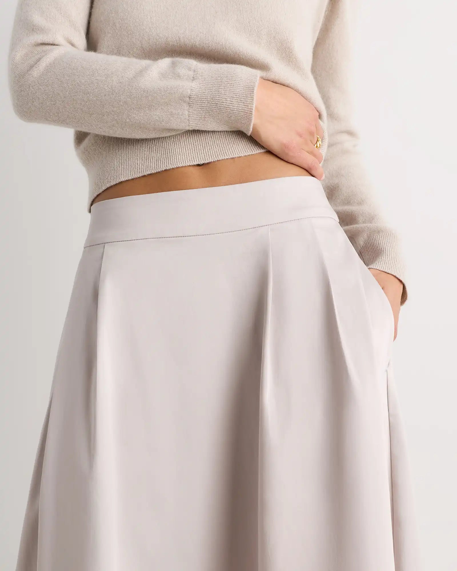 Organic Cotton Sateen A-line Midi Skirt