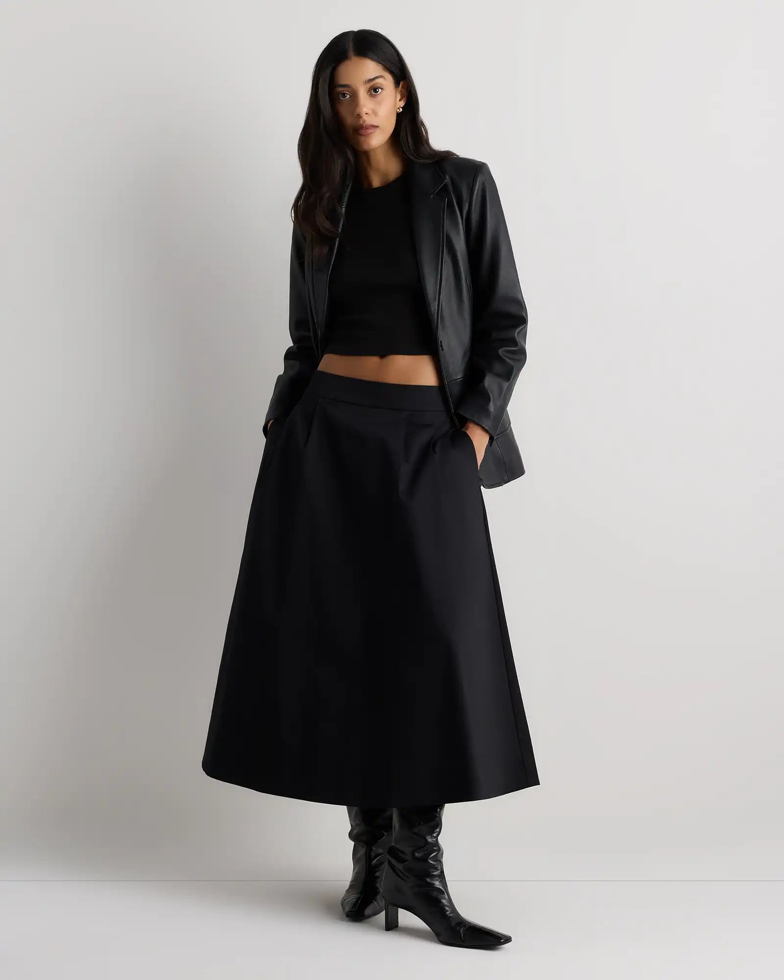 Organic Cotton Sateen A-line Midi Skirt