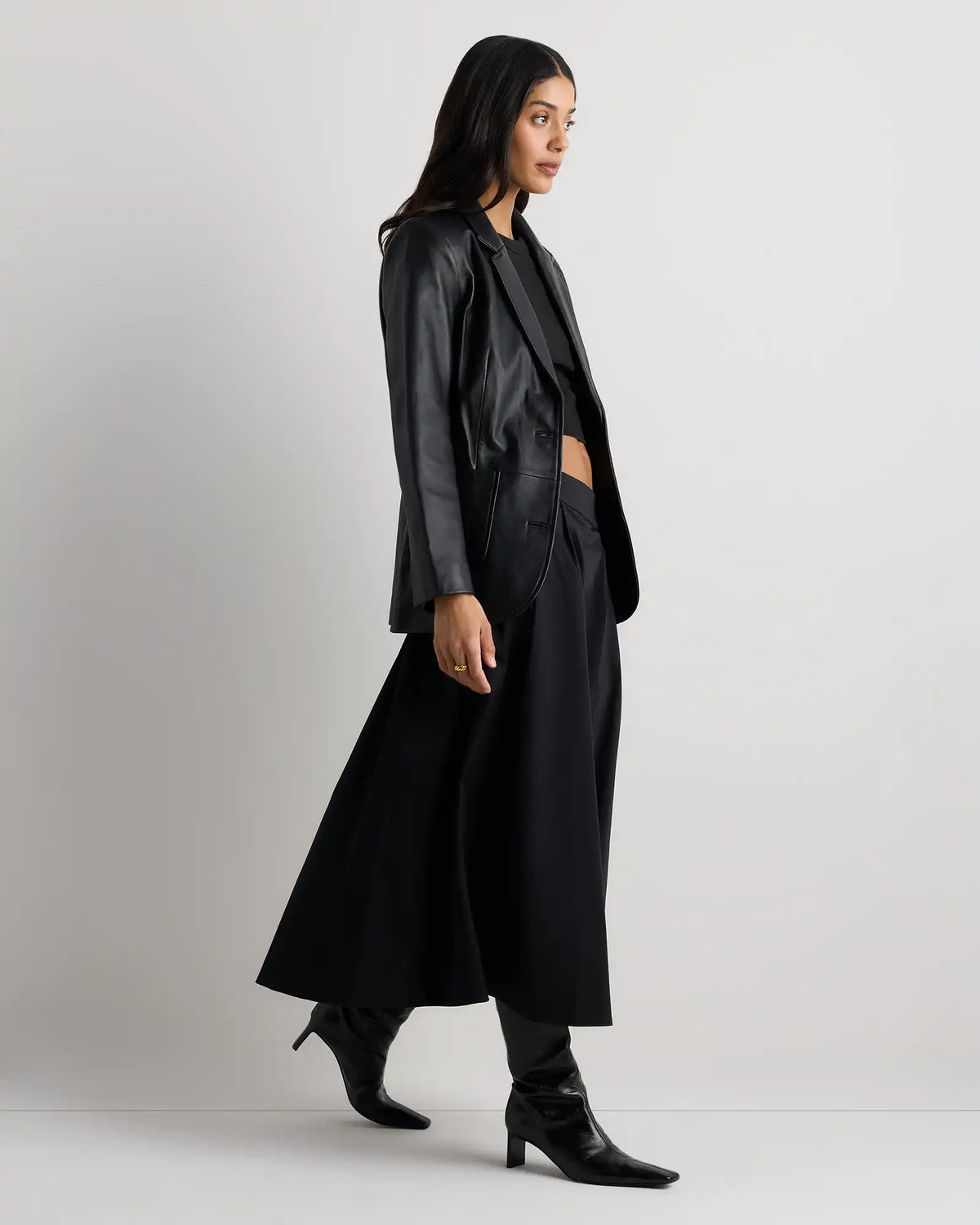 Organic Cotton Sateen A-line Midi Skirt