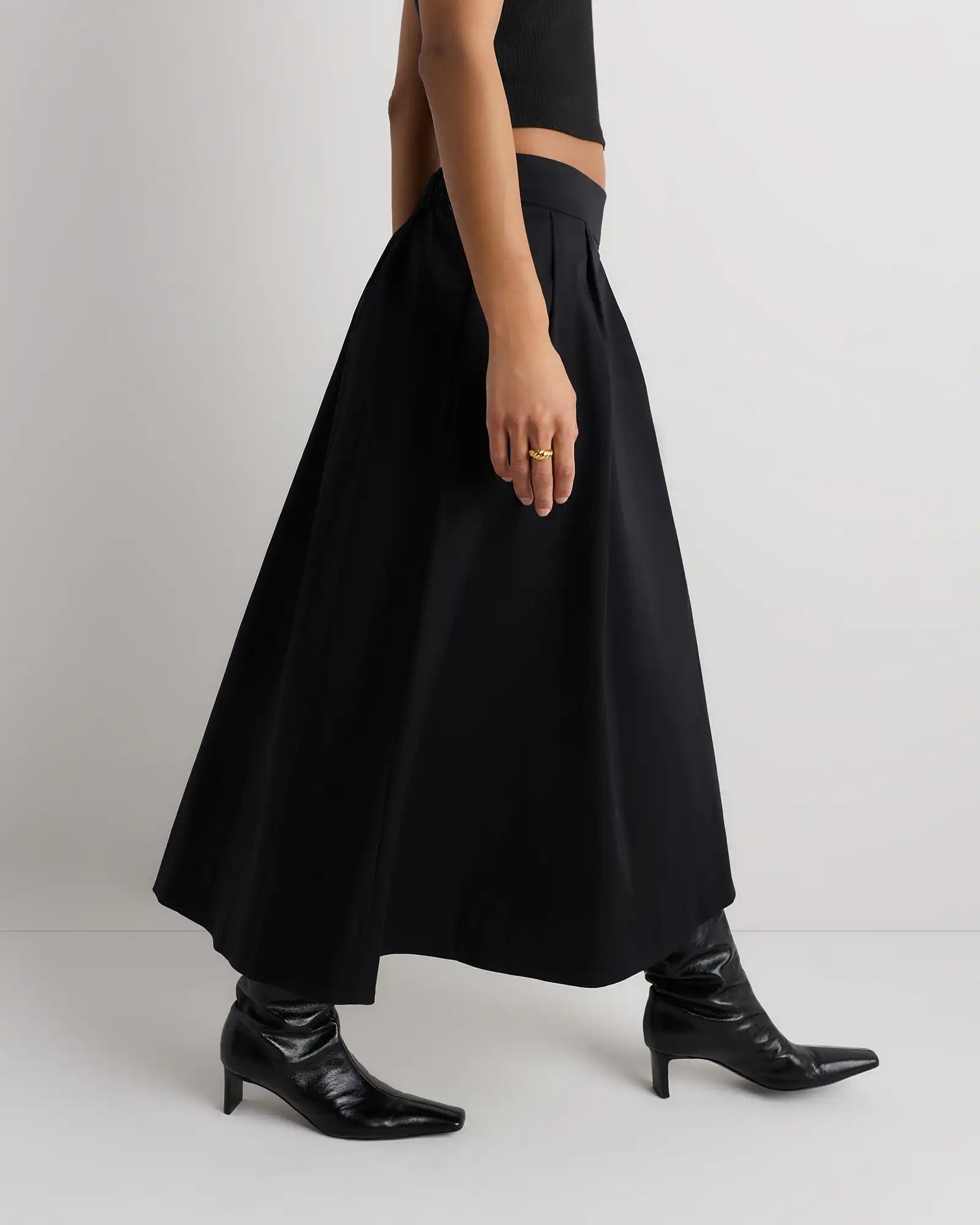 Organic Cotton Sateen A-line Midi Skirt