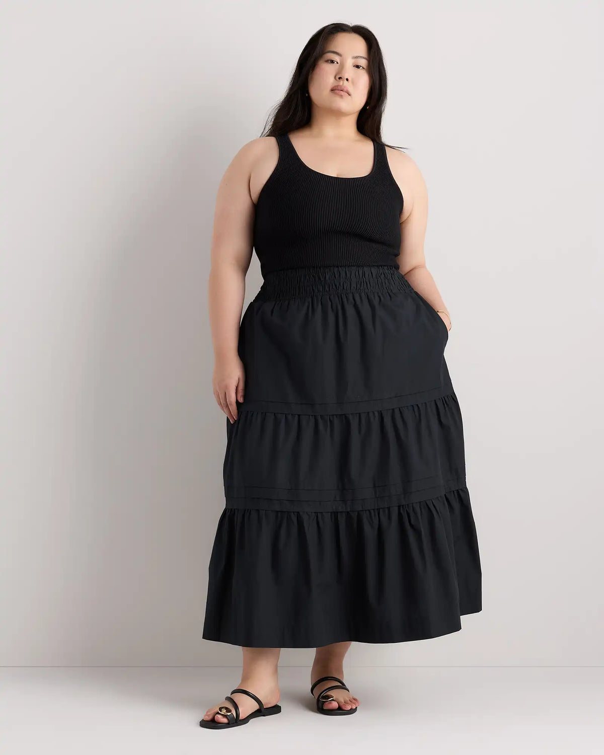 100% Organic Cotton Poplin Tiered Maxi Skirt