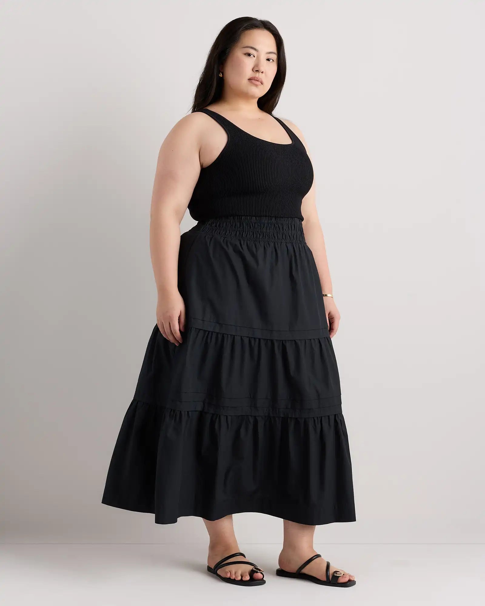 100% Organic Cotton Poplin Tiered Maxi Skirt