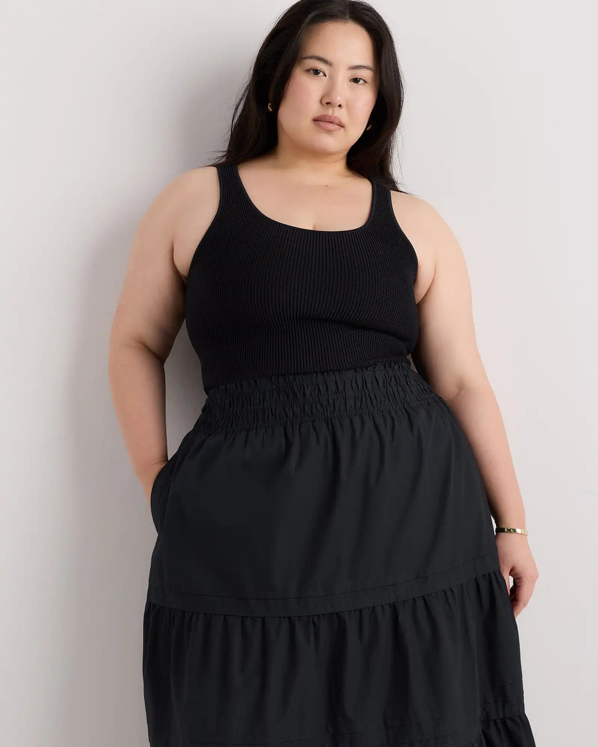 100% Organic Cotton Poplin Tiered Maxi Skirt
