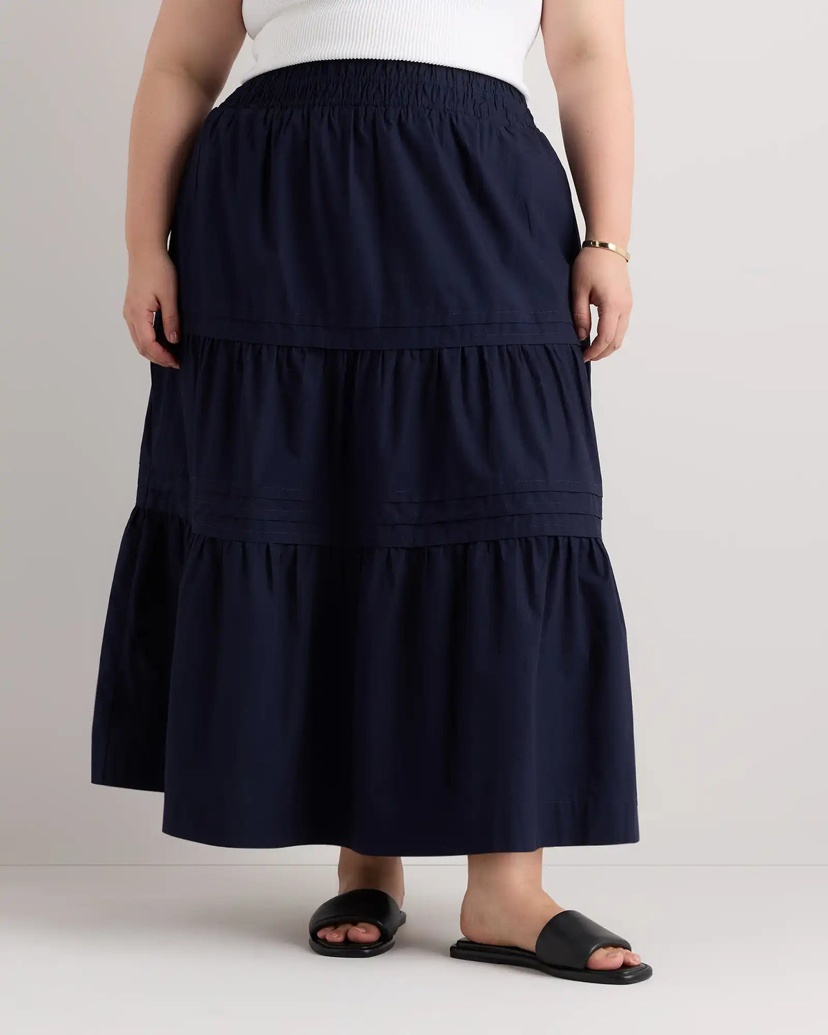100% Organic Cotton Poplin Tiered Maxi Skirt