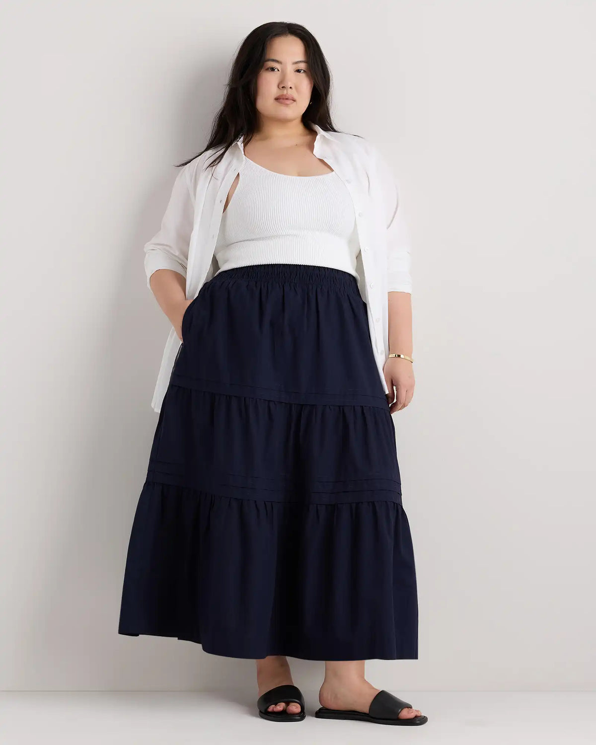 100% Organic Cotton Poplin Tiered Maxi Skirt
