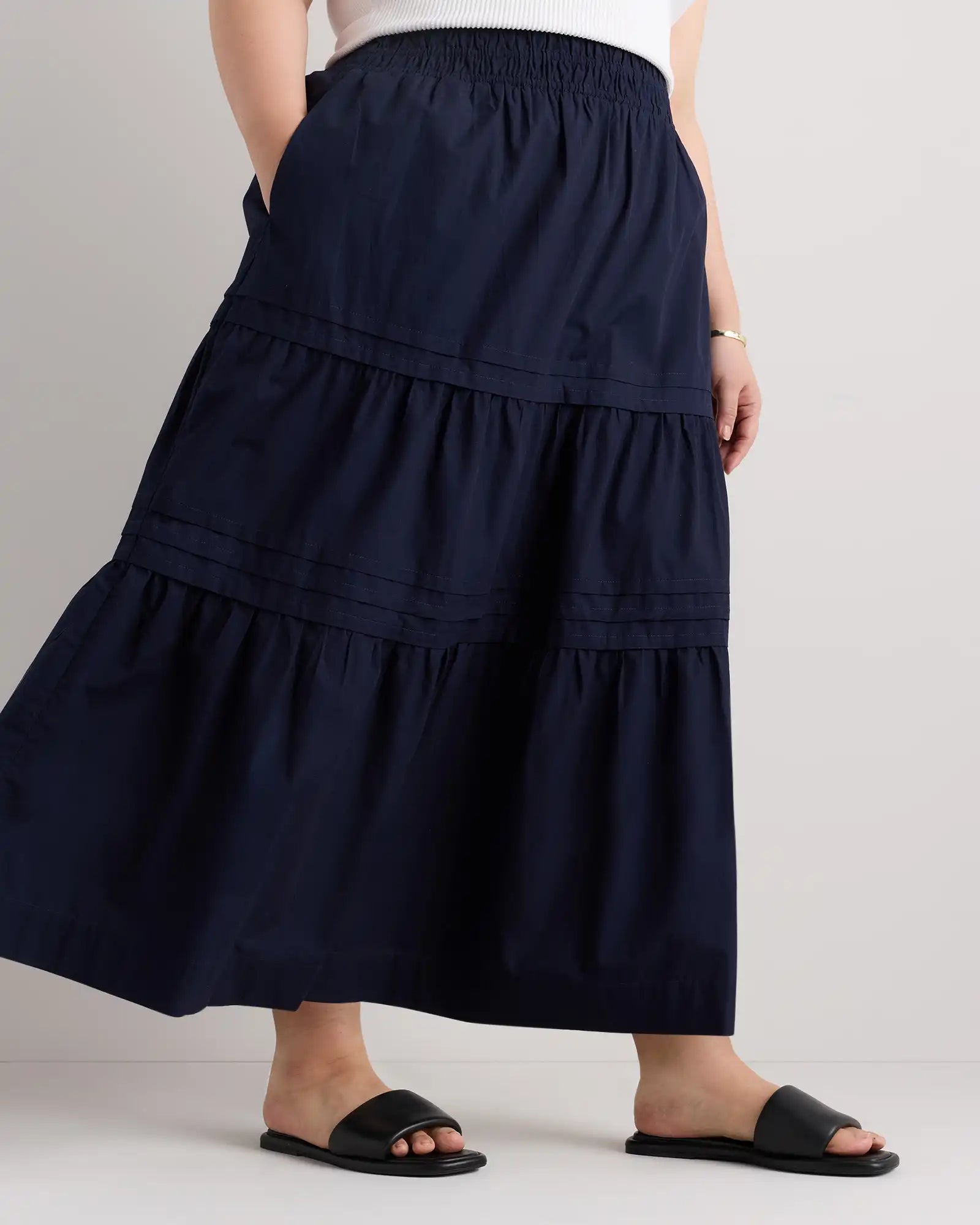 100% Organic Cotton Poplin Tiered Maxi Skirt