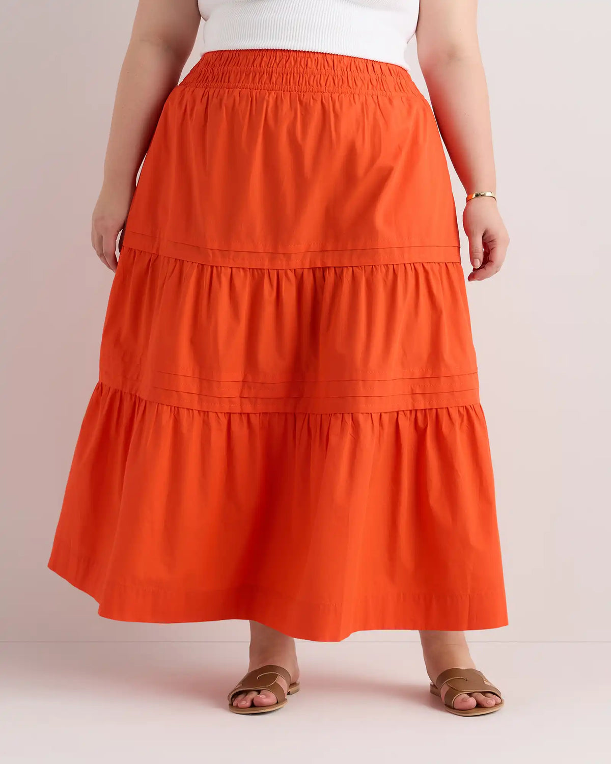 100% Organic Cotton Poplin Tiered Maxi Skirt