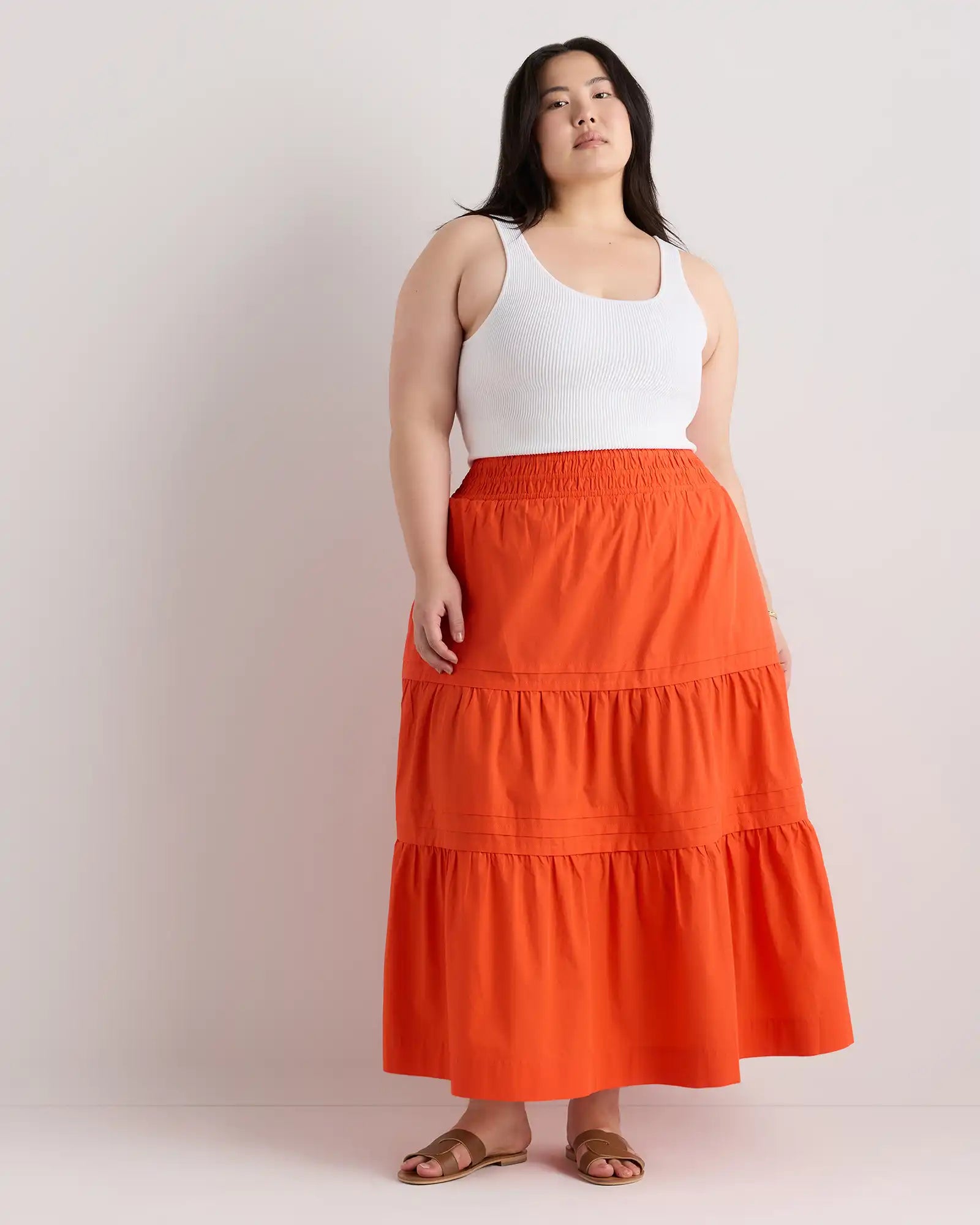 100% Organic Cotton Poplin Tiered Maxi Skirt