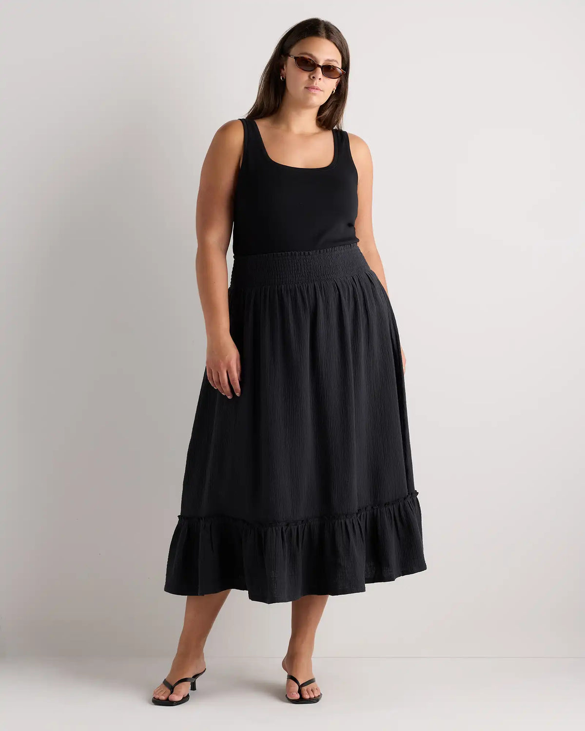 100% Organic Cotton Gauze Smocked Maxi Skirt