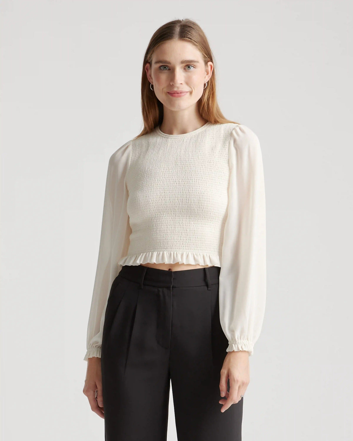 Chiffon Cropped Smocked Blouse