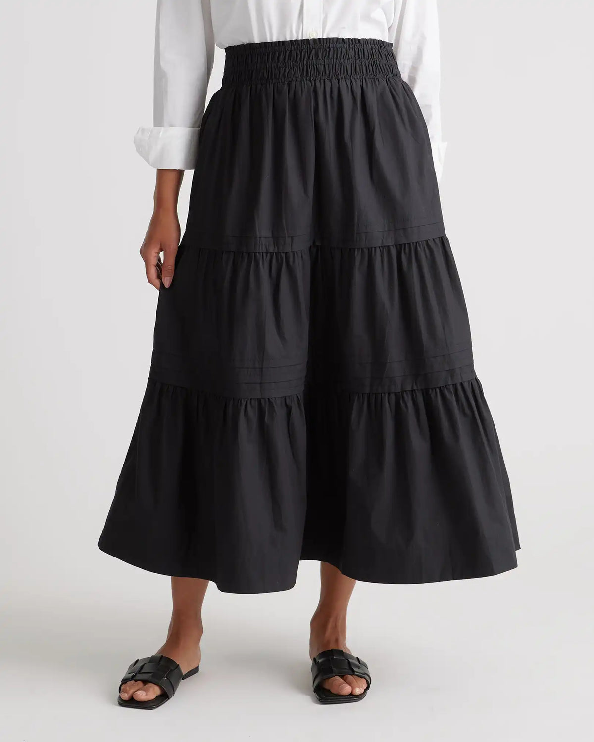 100% Organic Cotton Poplin Tiered Maxi Skirt