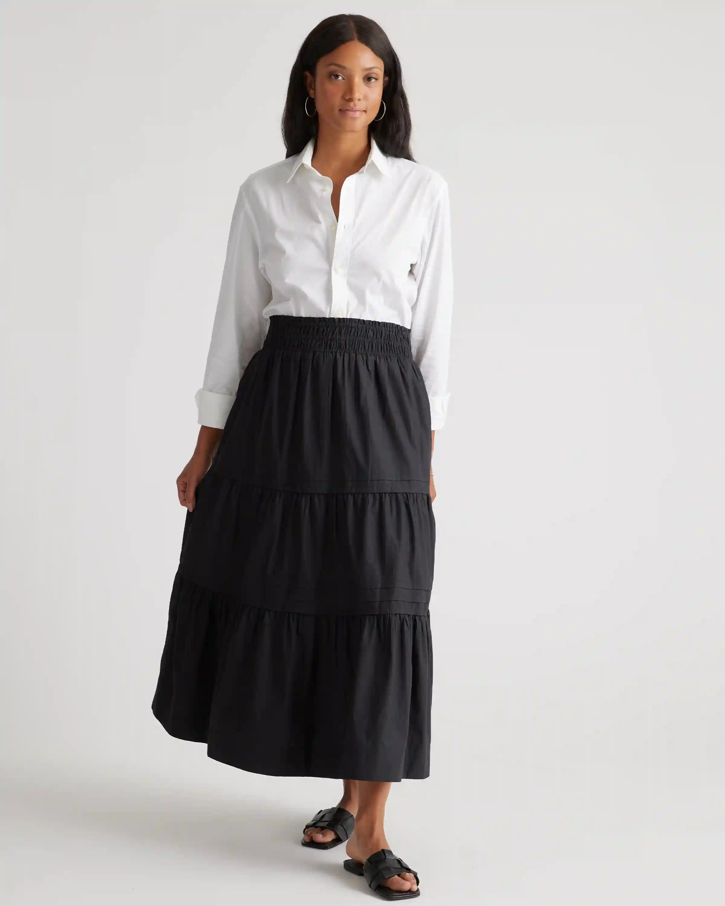 100% Organic Cotton Poplin Tiered Maxi Skirt