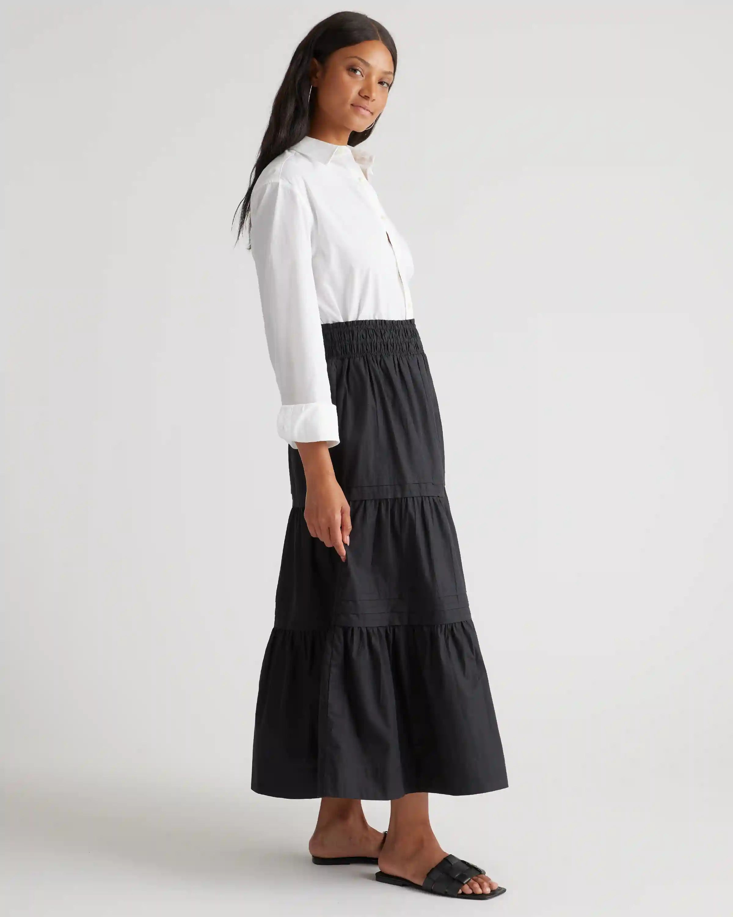 100% Organic Cotton Poplin Tiered Maxi Skirt