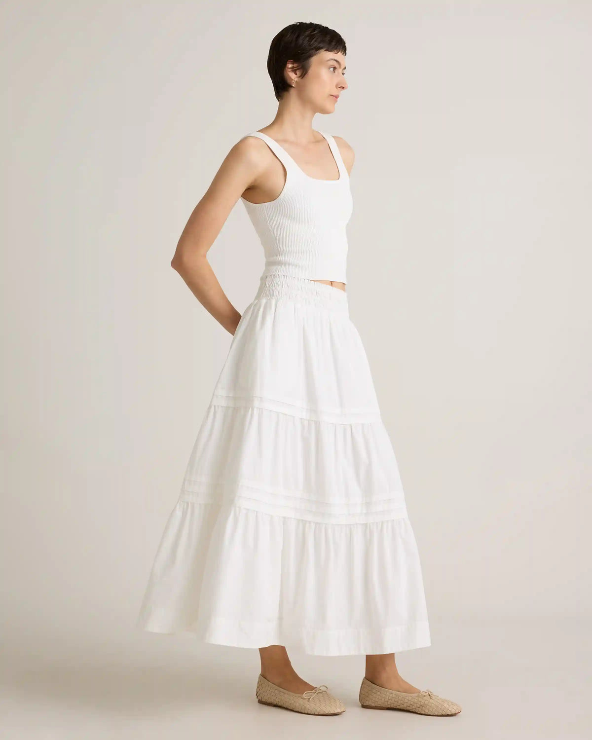 100% Organic Cotton Poplin Tiered Maxi Skirt
