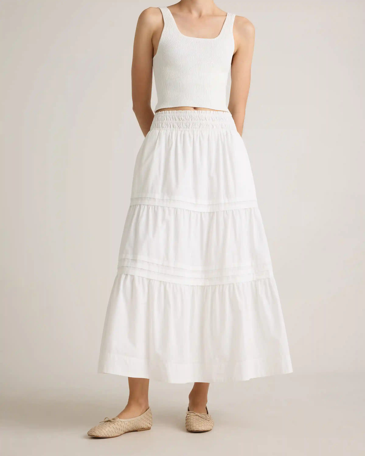 100% Organic Cotton Poplin Tiered Maxi Skirt