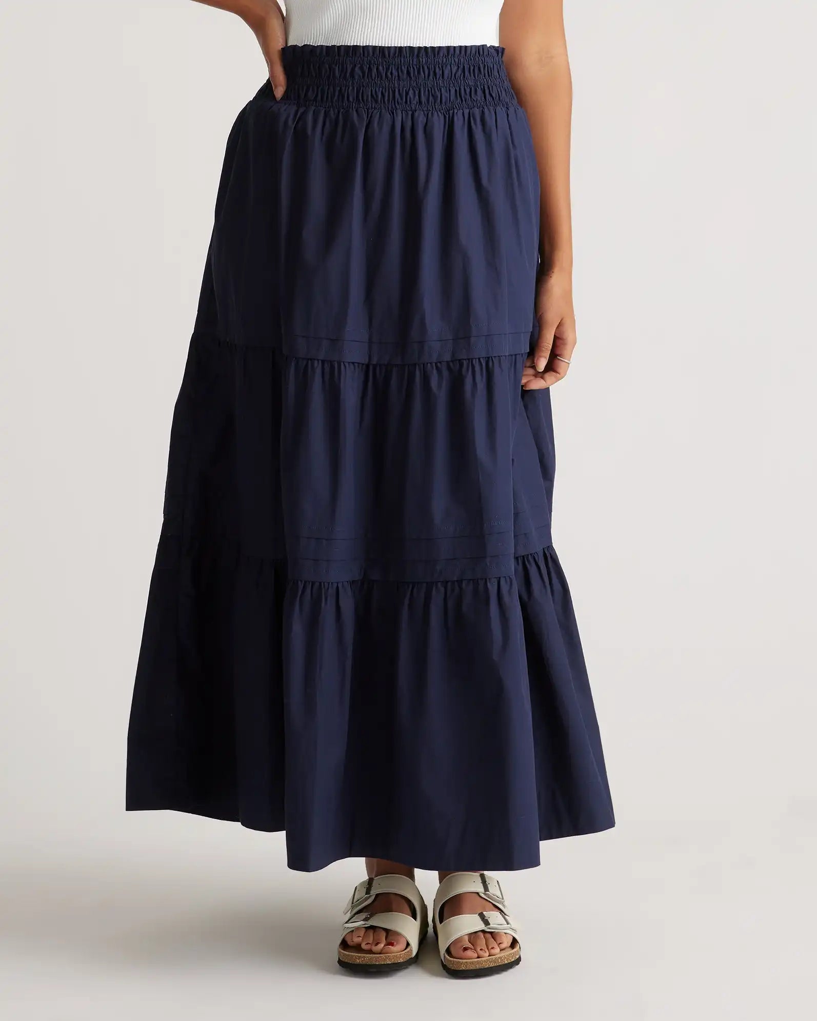 100% Organic Cotton Poplin Tiered Maxi Skirt