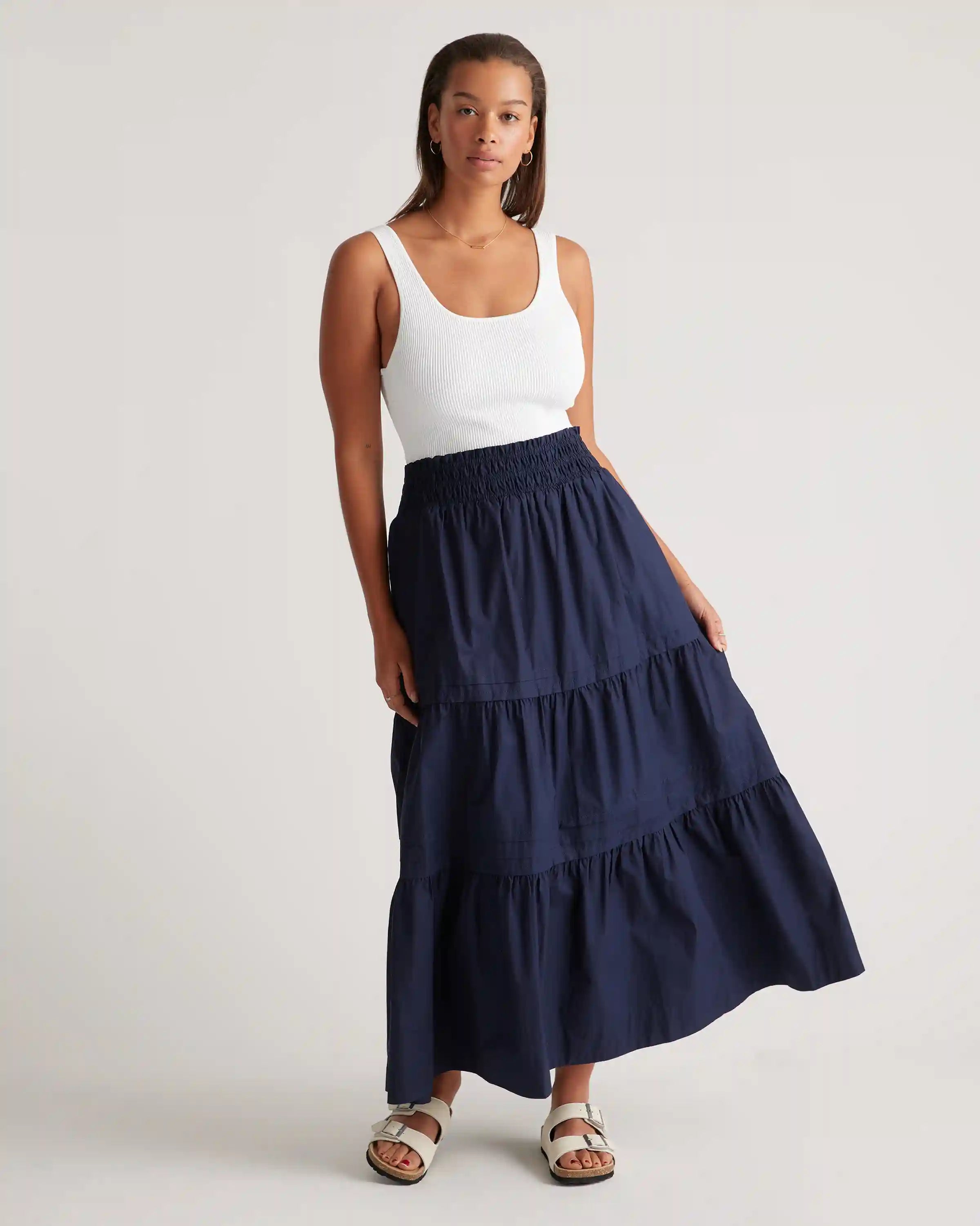 100% Organic Cotton Poplin Tiered Maxi Skirt
