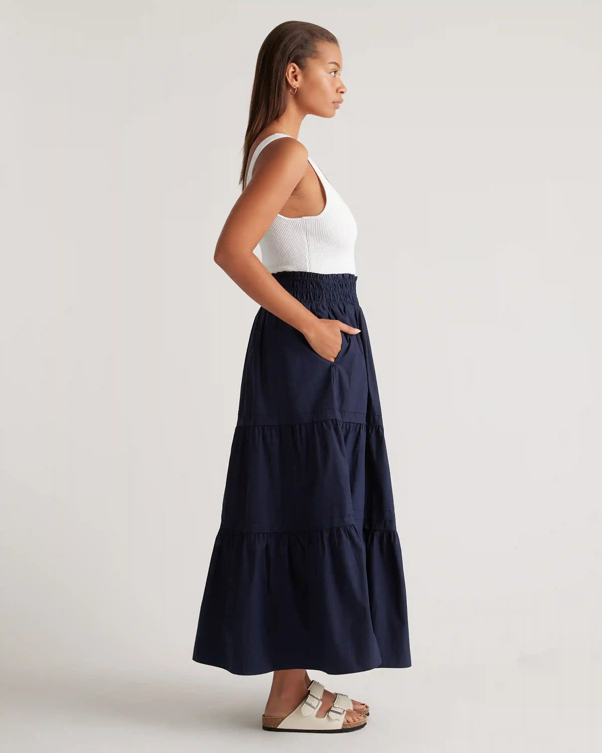 100% Organic Cotton Poplin Tiered Maxi Skirt