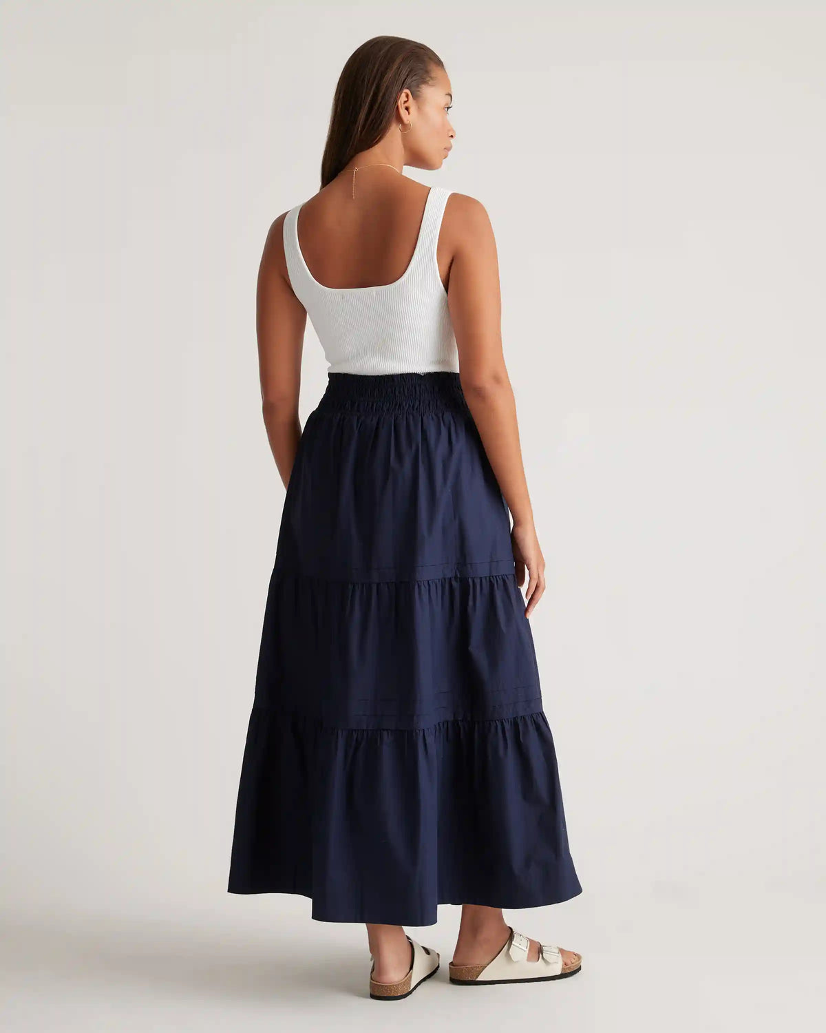 100% Organic Cotton Poplin Tiered Maxi Skirt