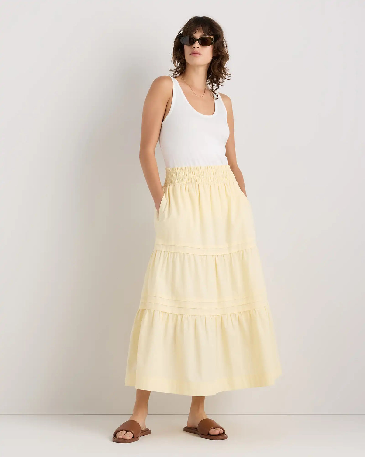 100% Organic Cotton Poplin Tiered Maxi Skirt
