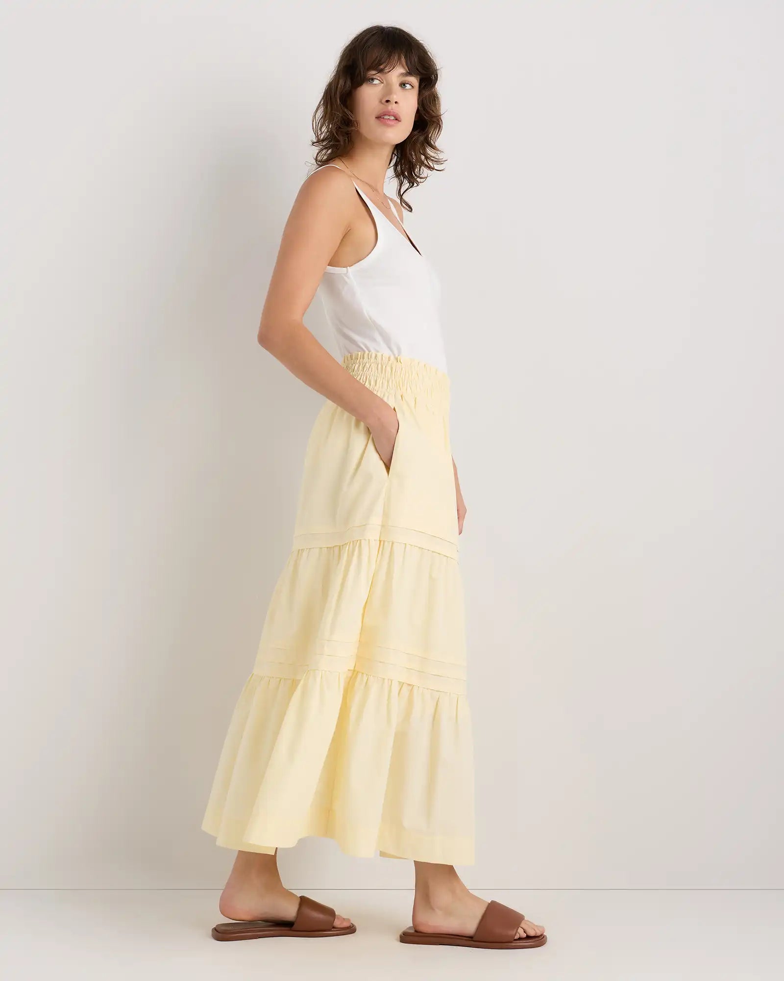 100% Organic Cotton Poplin Tiered Maxi Skirt