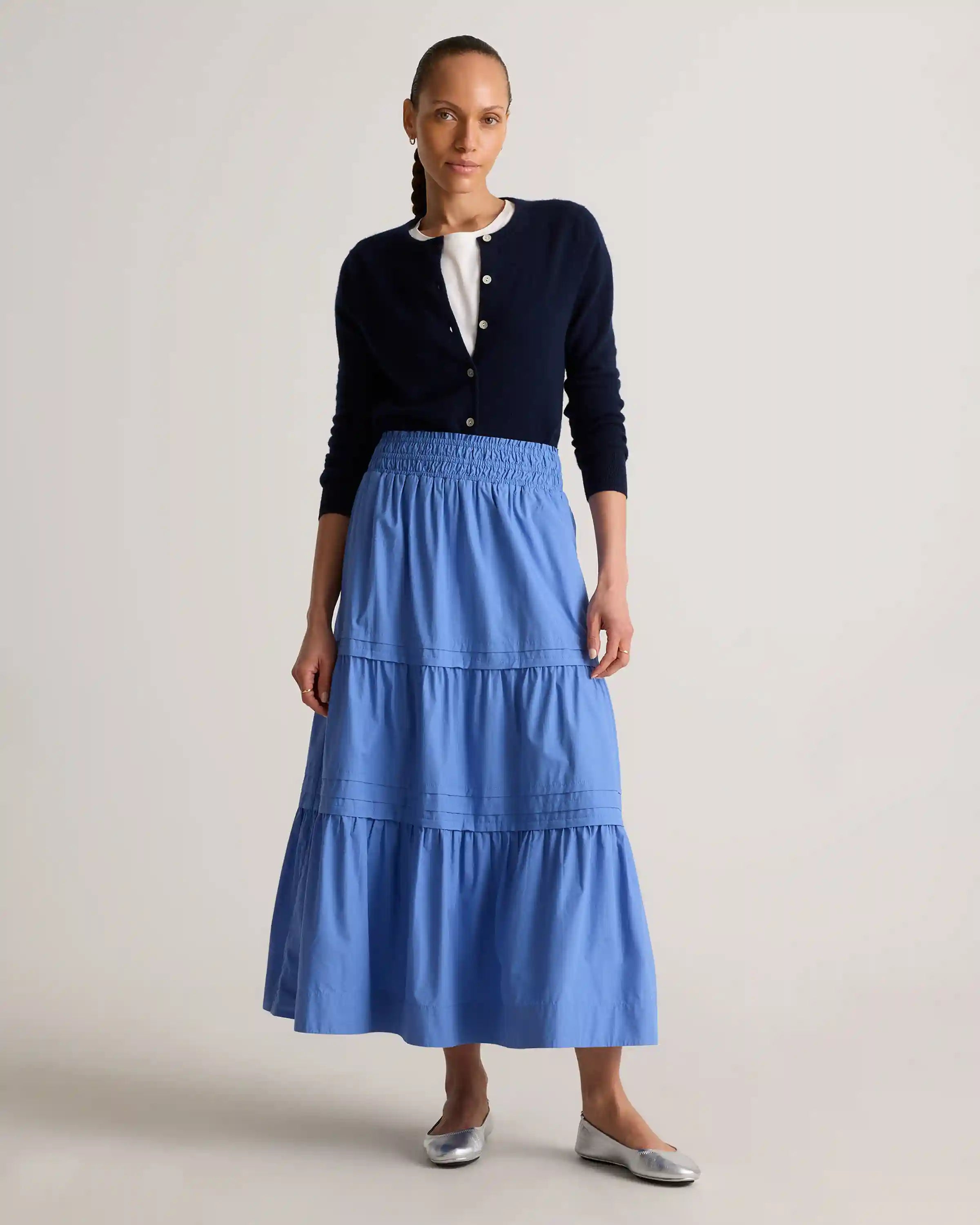 100% Organic Cotton Poplin Tiered Maxi Skirt
