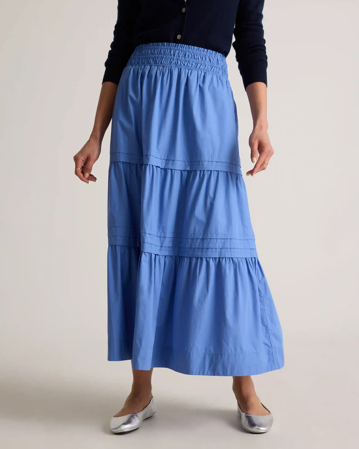 100% Organic Cotton Poplin Tiered Maxi Skirt