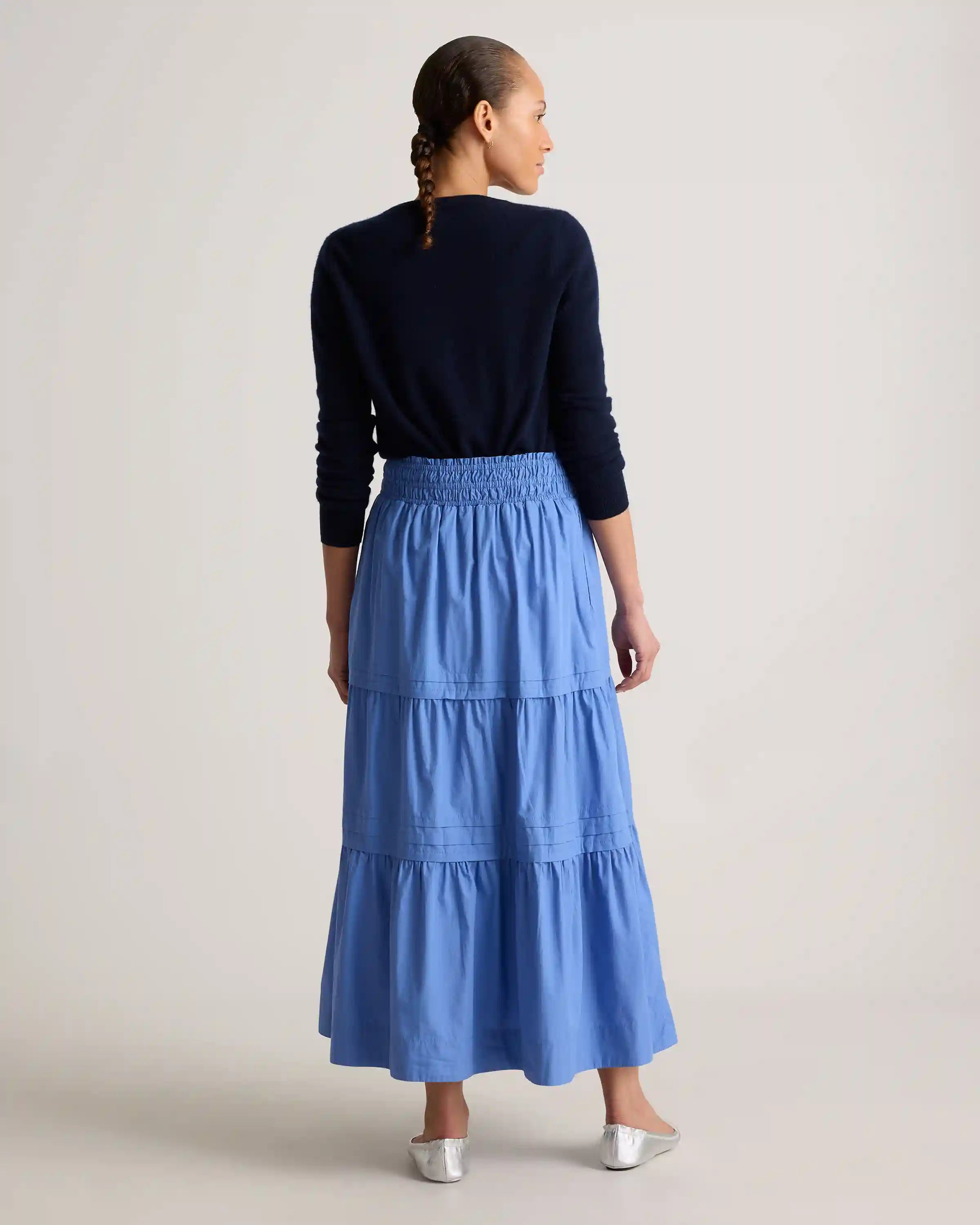 100% Organic Cotton Poplin Tiered Maxi Skirt