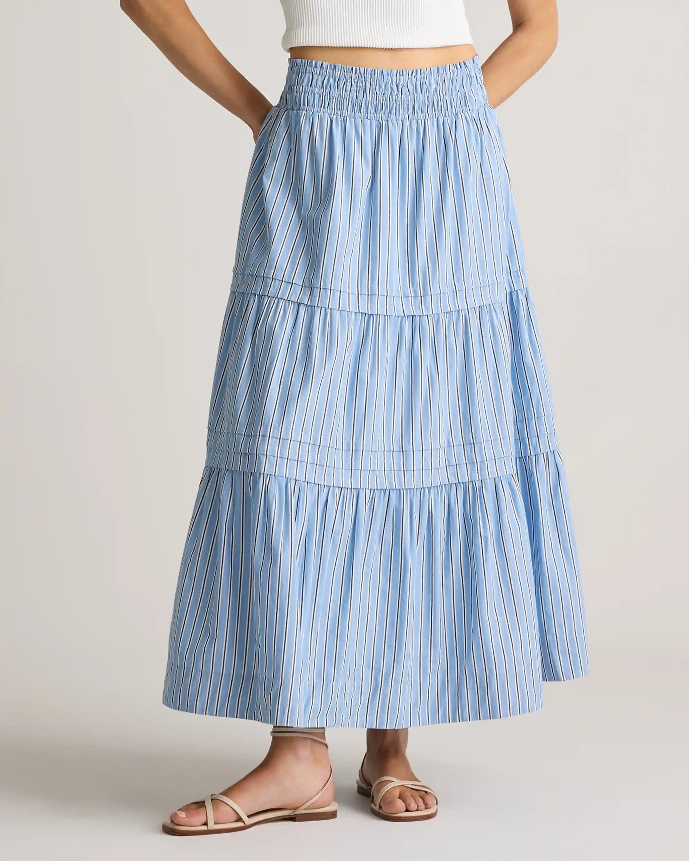 100% Organic Cotton Poplin Tiered Maxi Skirt
