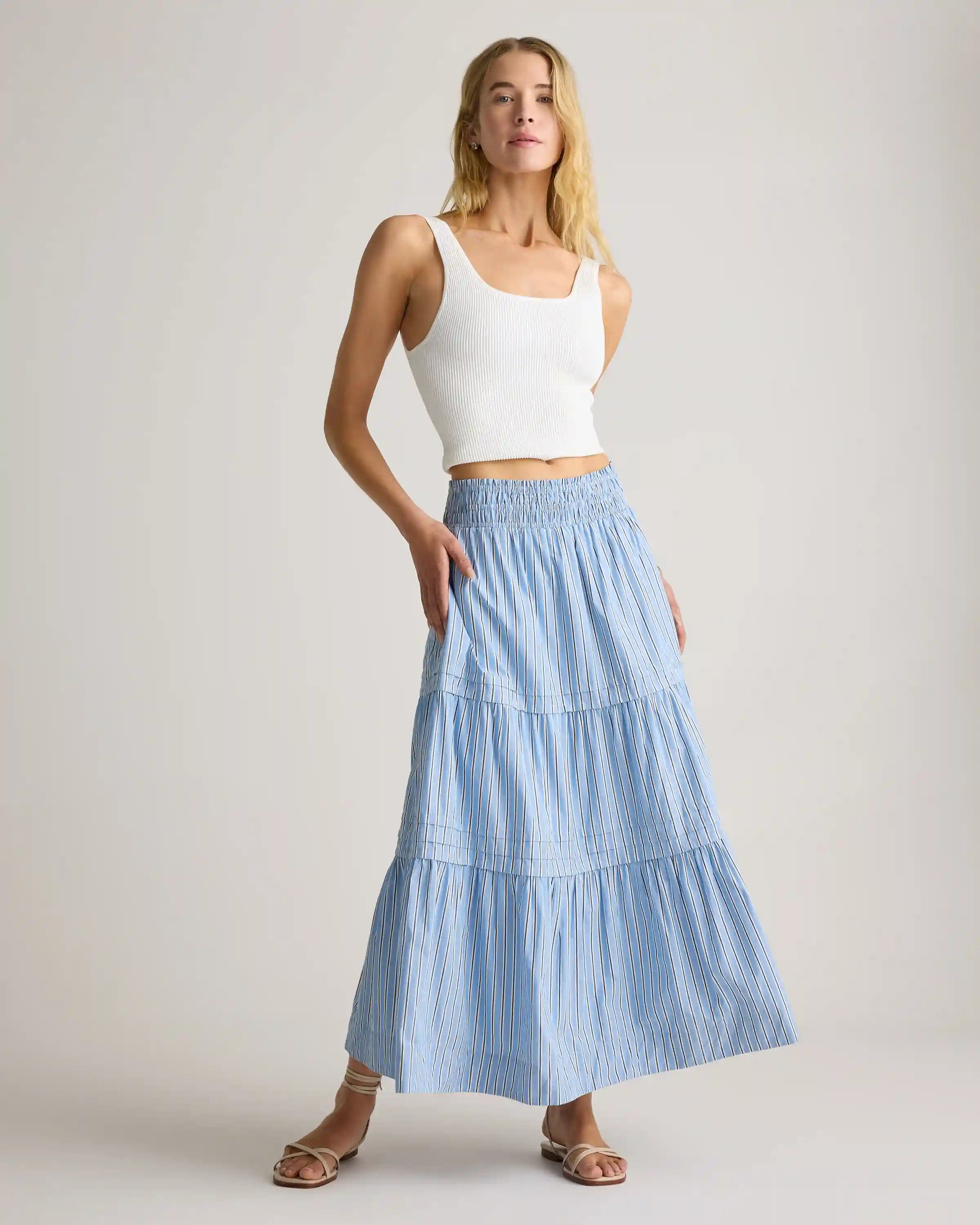 100% Organic Cotton Poplin Tiered Maxi Skirt
