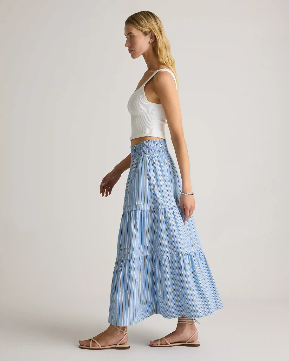 100% Organic Cotton Poplin Tiered Maxi Skirt