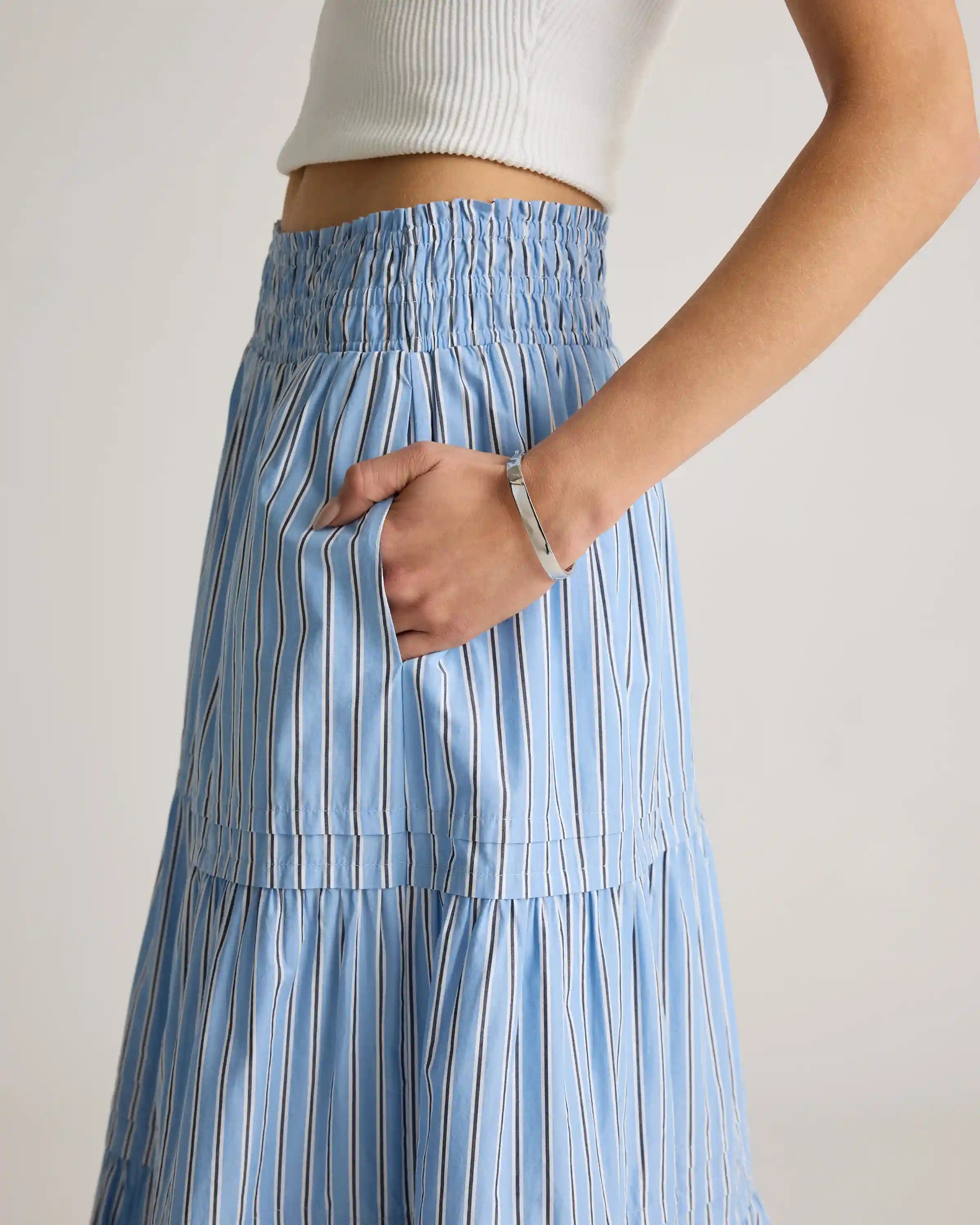 100% Organic Cotton Poplin Tiered Maxi Skirt