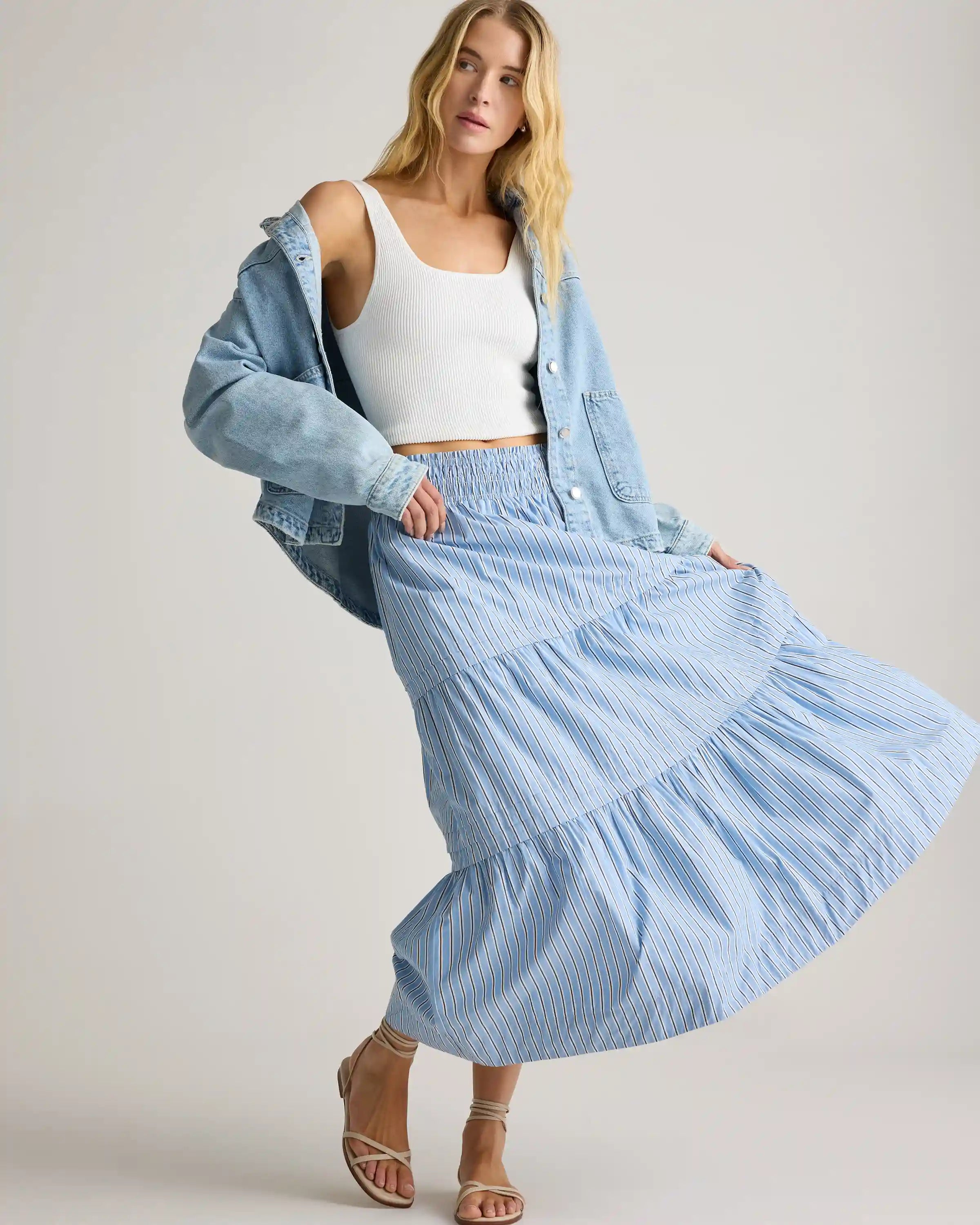 100% Organic Cotton Poplin Tiered Maxi Skirt