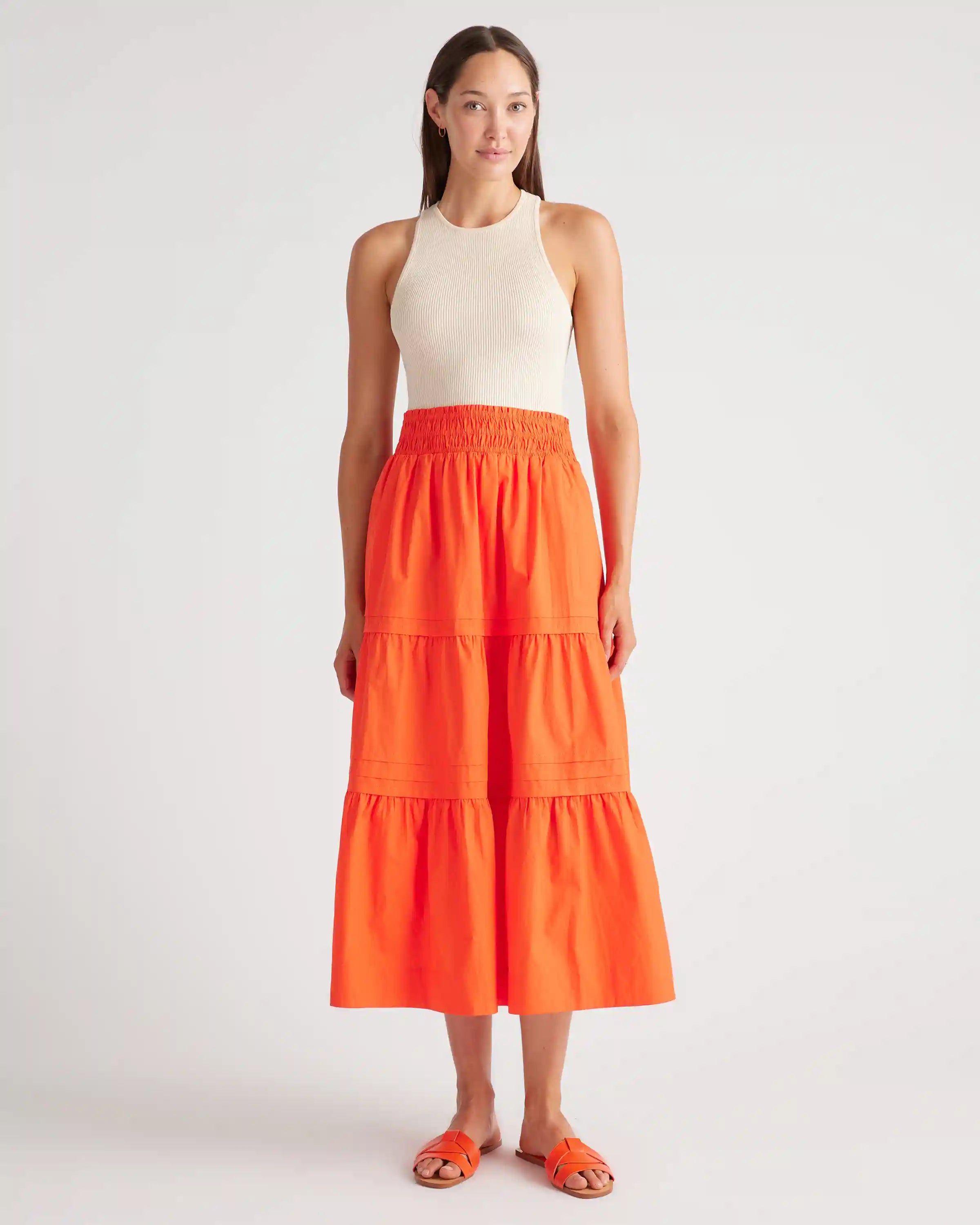 100% Organic Cotton Poplin Tiered Maxi Skirt