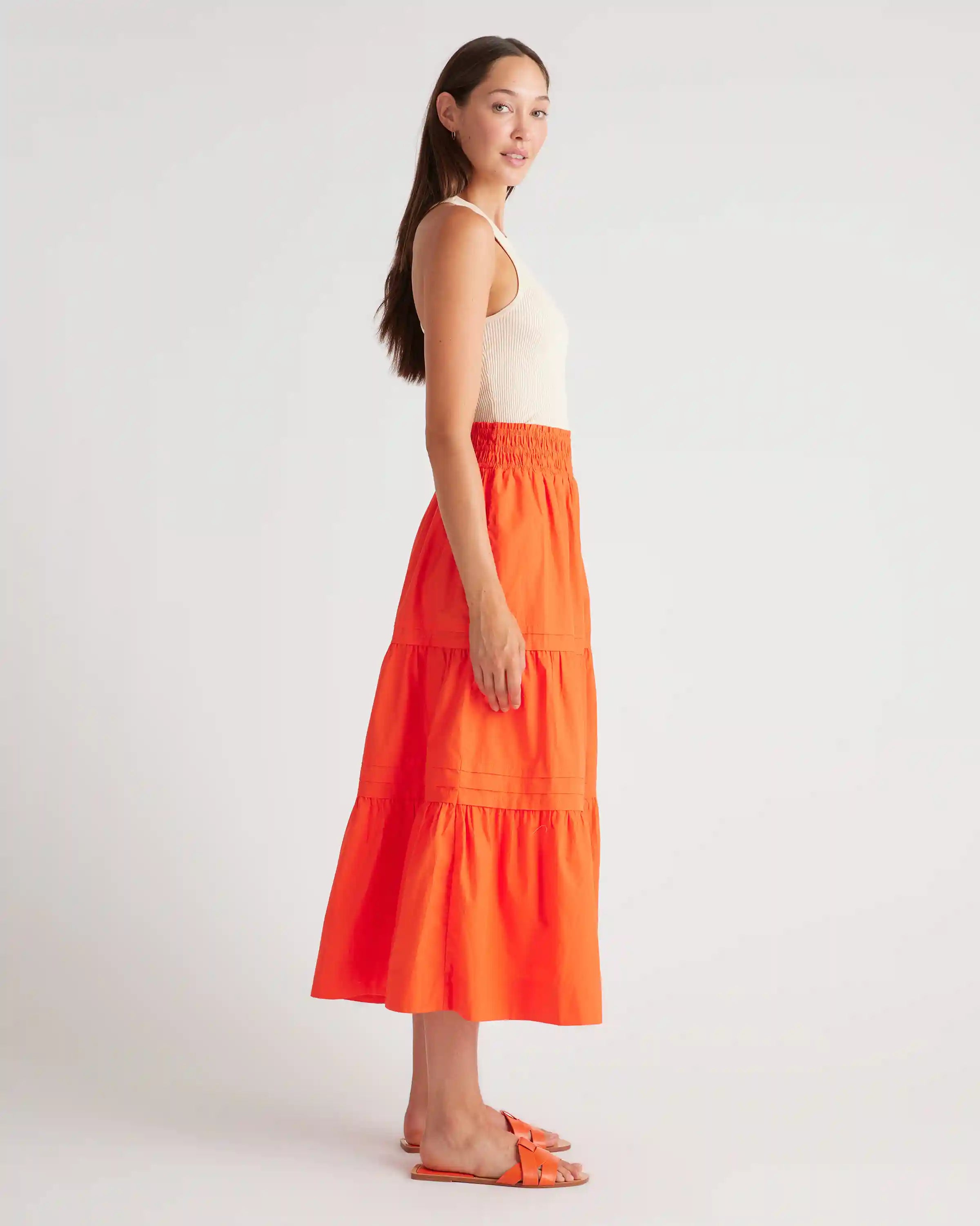 100% Organic Cotton Poplin Tiered Maxi Skirt