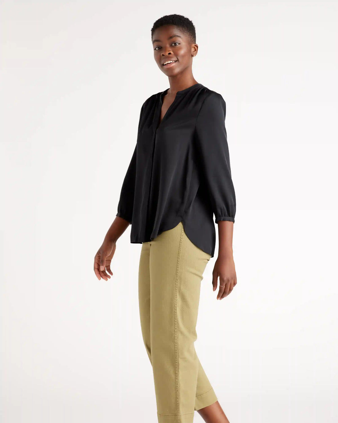 Washable Stretch Silk Pleat Back Blouse