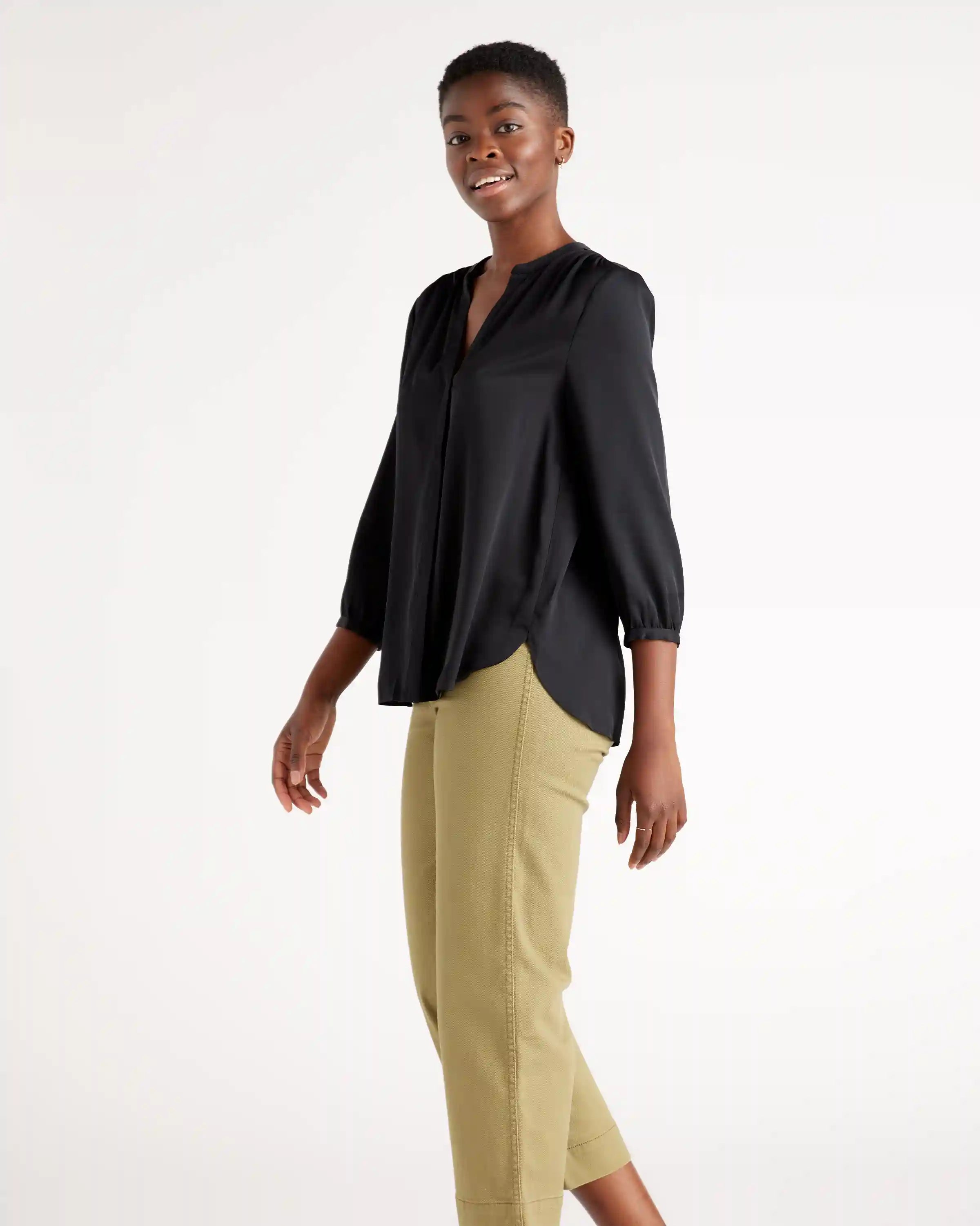 Washable Stretch Silk Pleat Back Blouse
