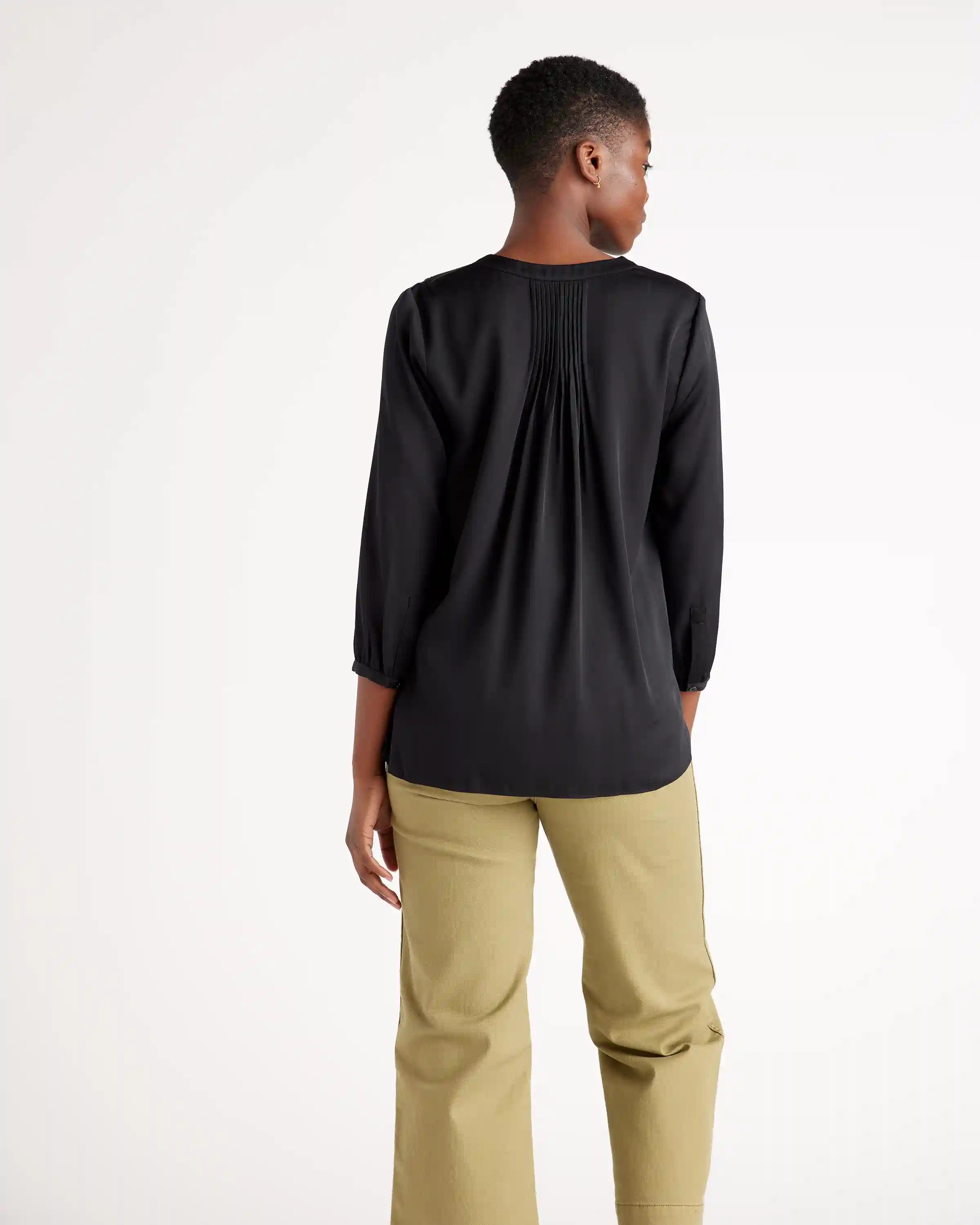 Washable Stretch Silk Pleat Back Blouse