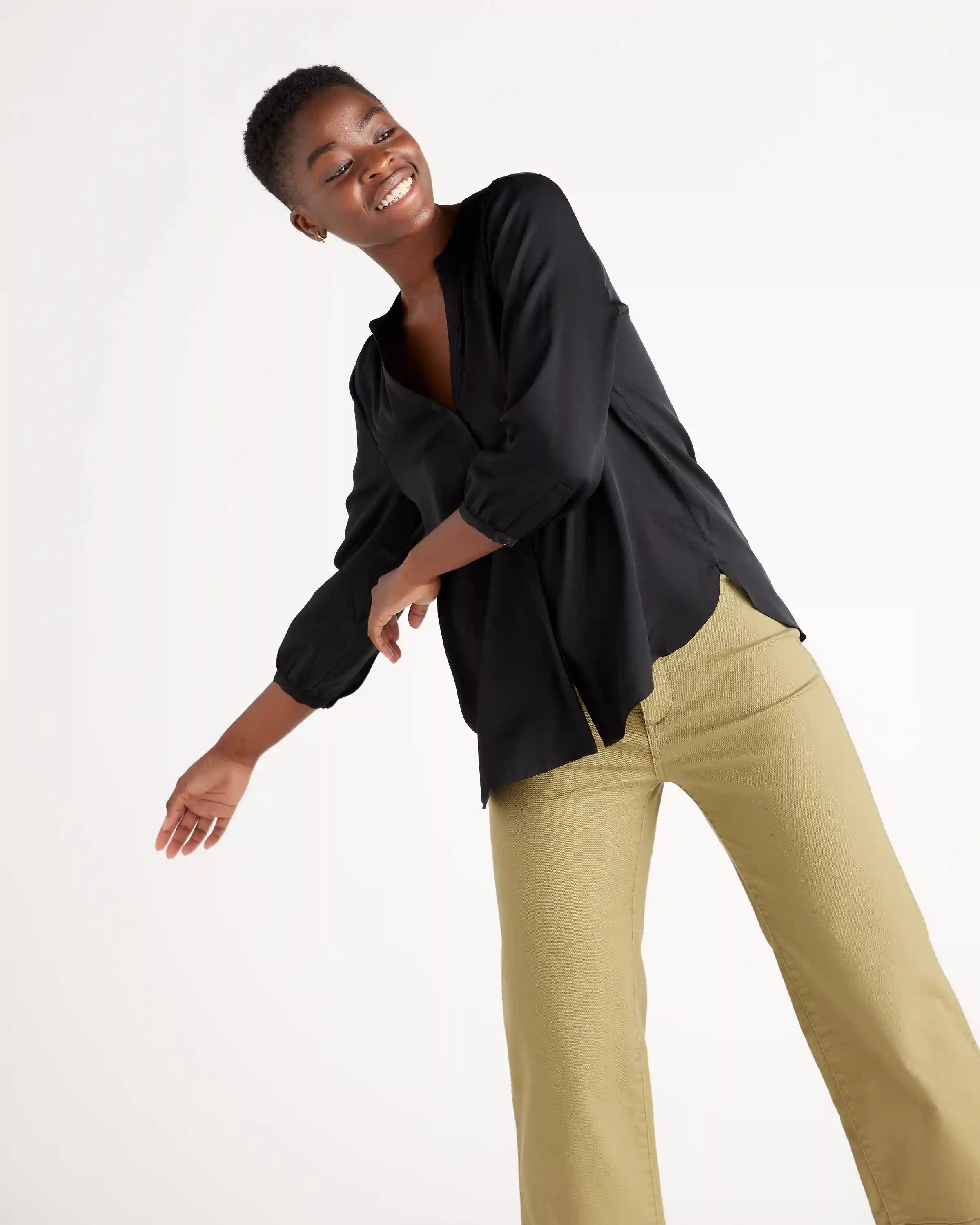 Washable Stretch Silk Pleat Back Blouse