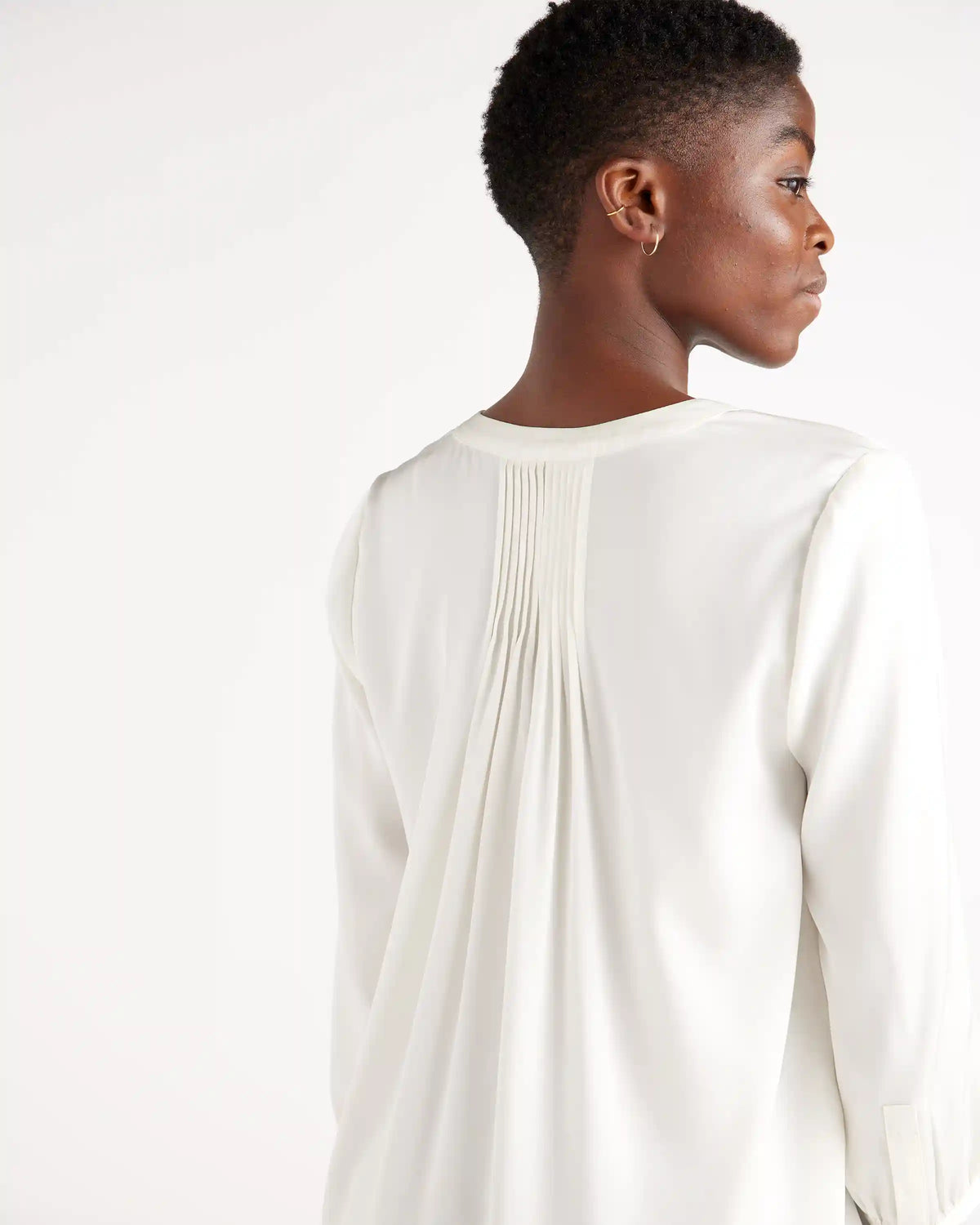 Washable Stretch Silk Pleat Back Blouse