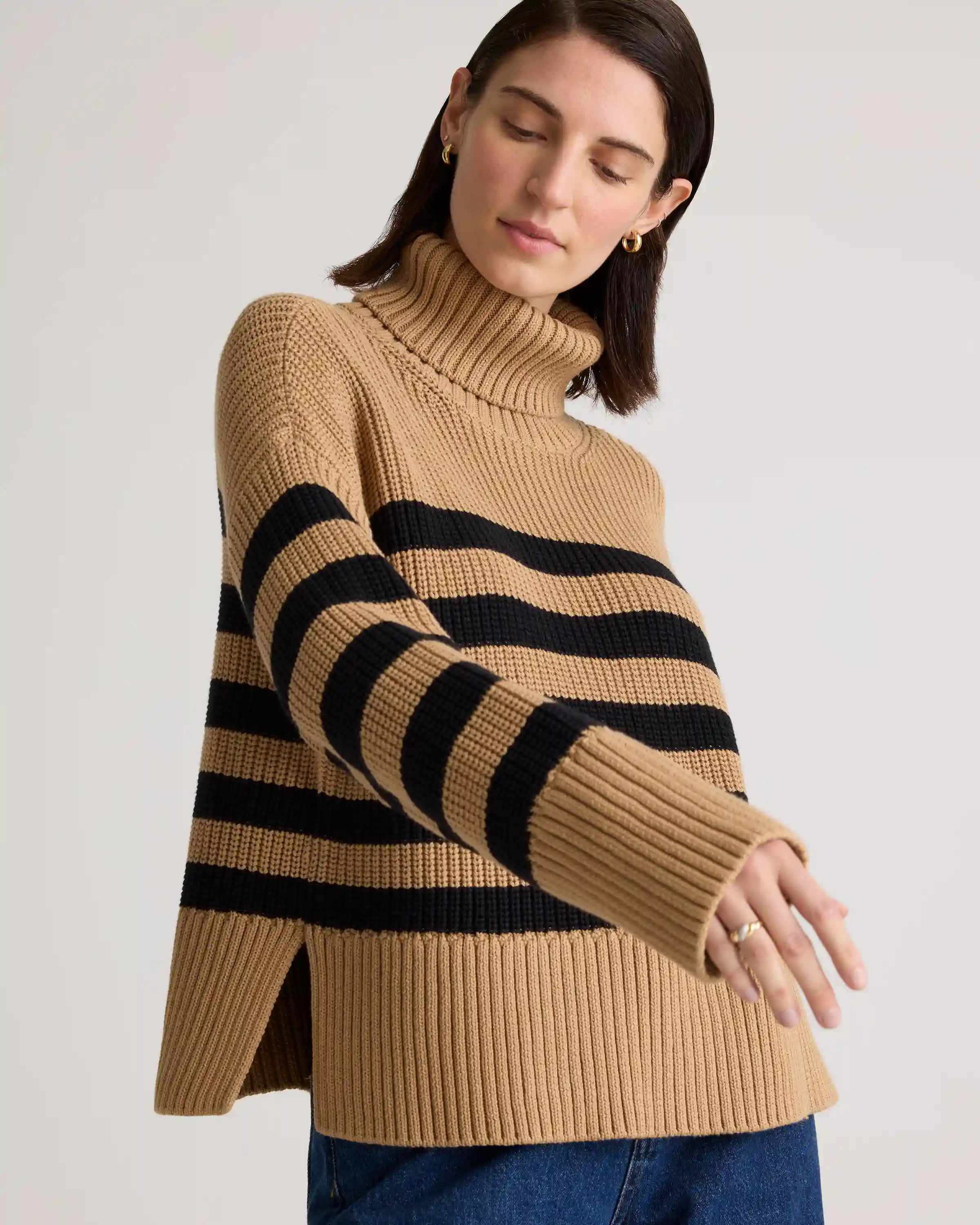 100% Organic Cotton Split Hem Turtleneck Sweater