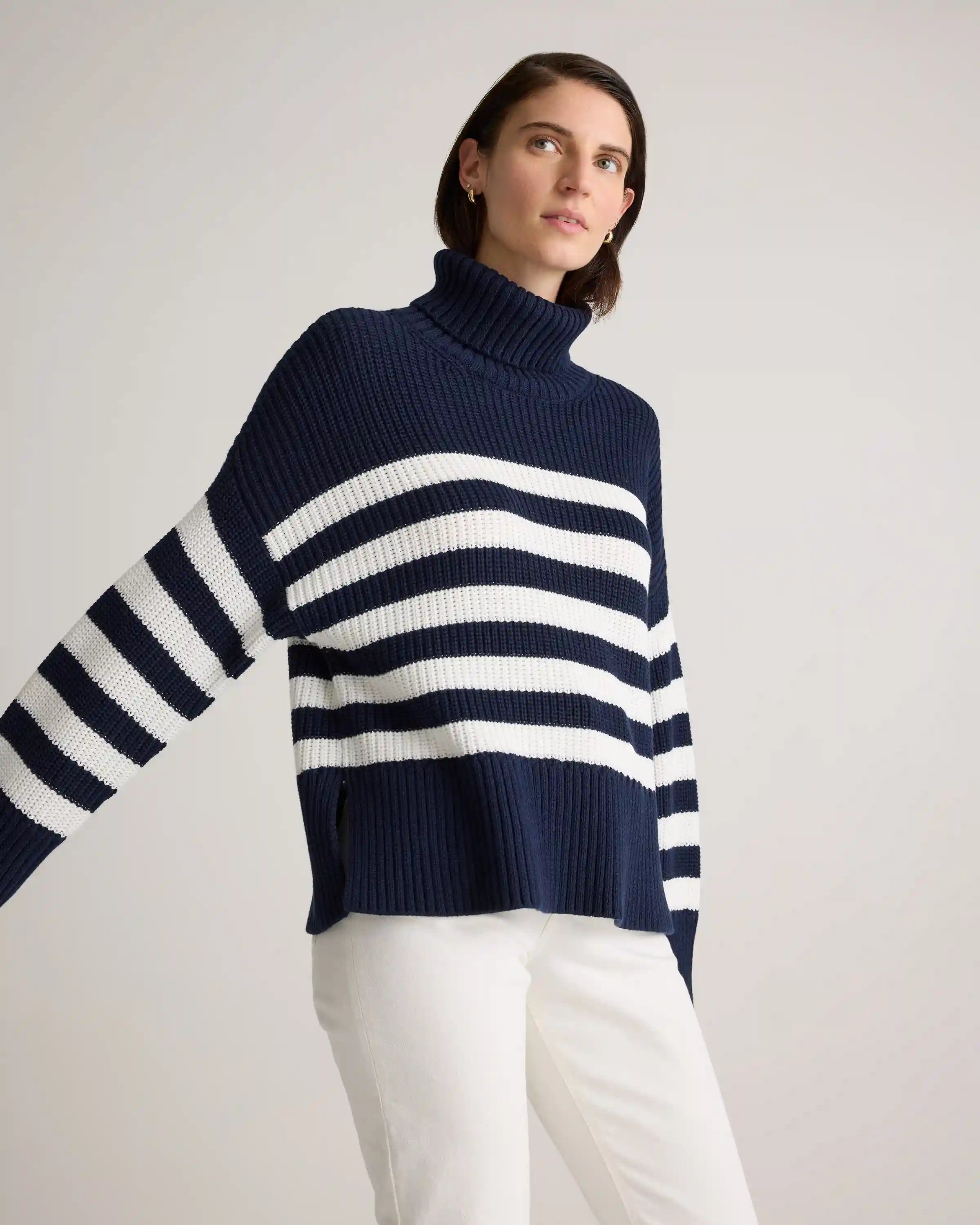 100% Organic Cotton Split Hem Turtleneck Sweater