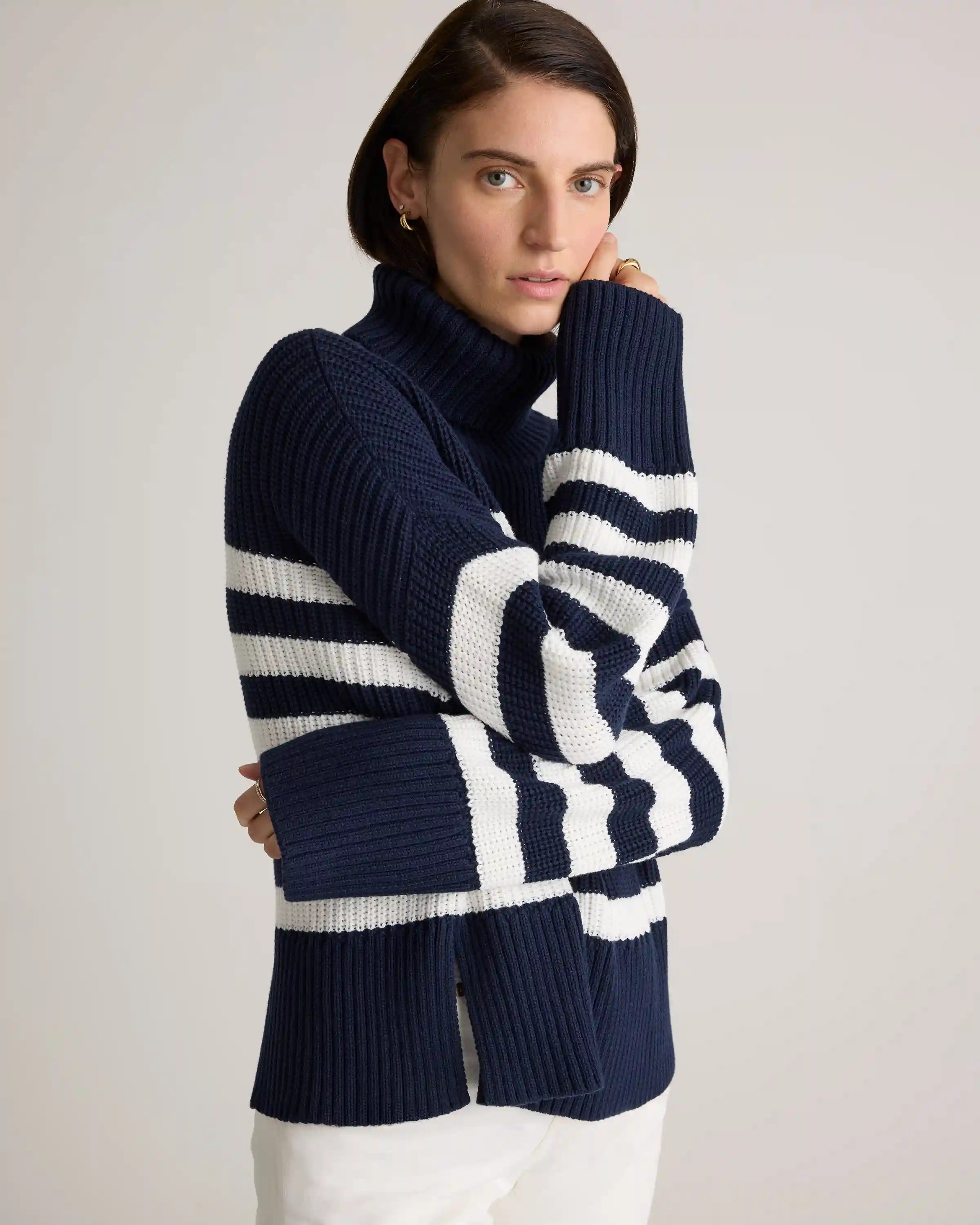 100% Organic Cotton Split Hem Turtleneck Sweater