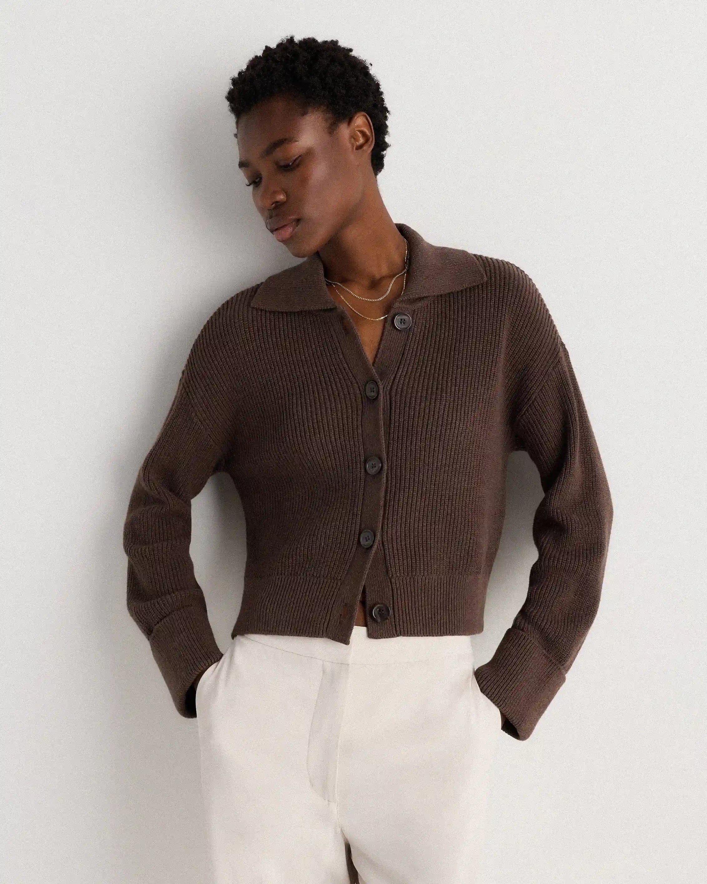 100% Organic Cotton Fisherman Collared Cardigan