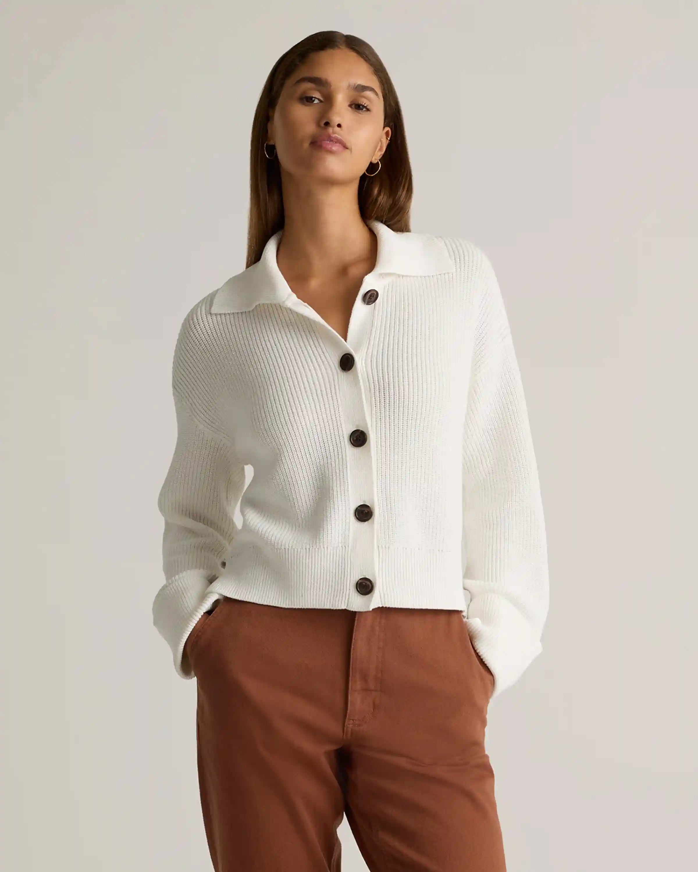 100% Organic Cotton Fisherman Collared Cardigan