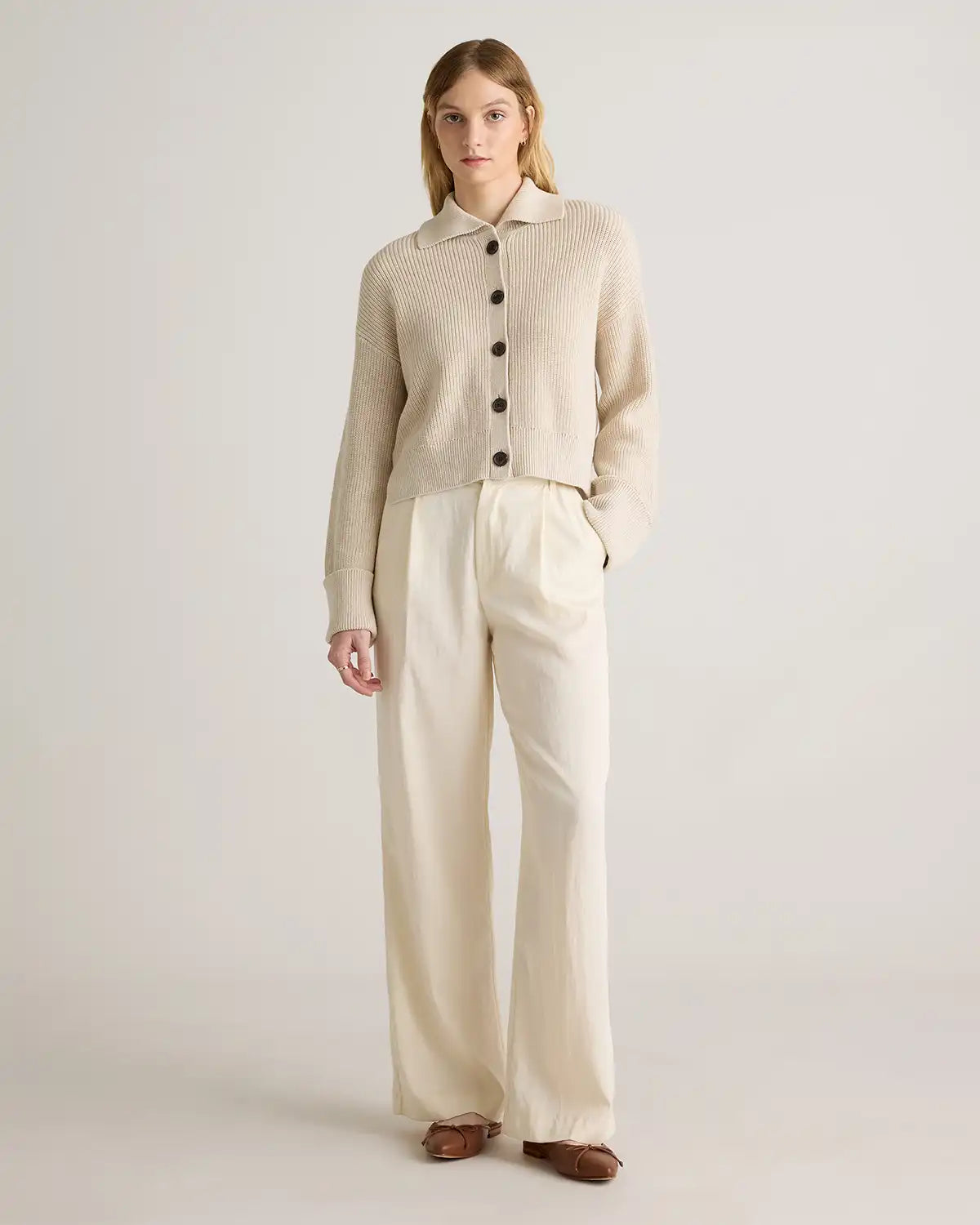 100% Organic Cotton Fisherman Collared Cardigan
