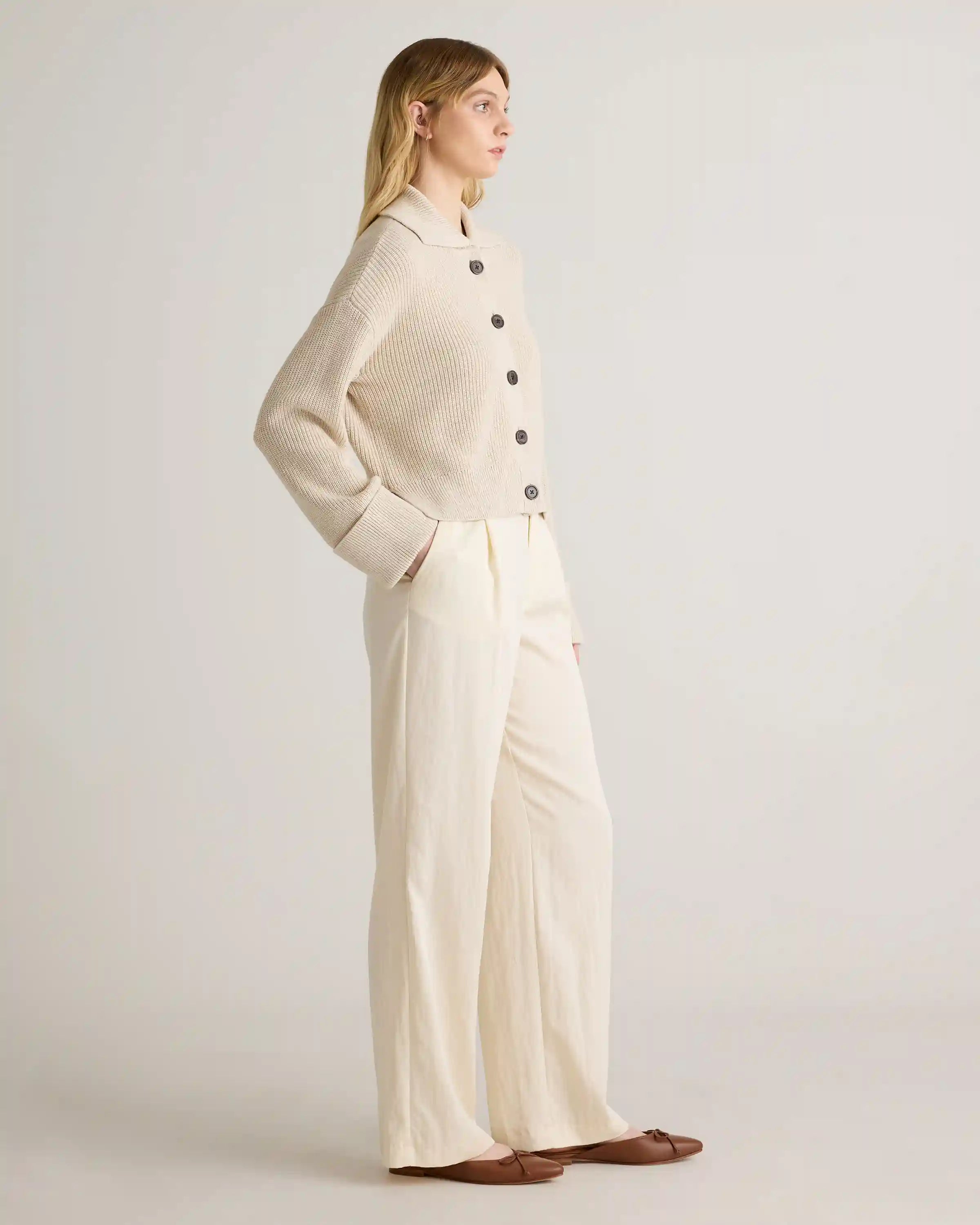 100% Organic Cotton Fisherman Collared Cardigan