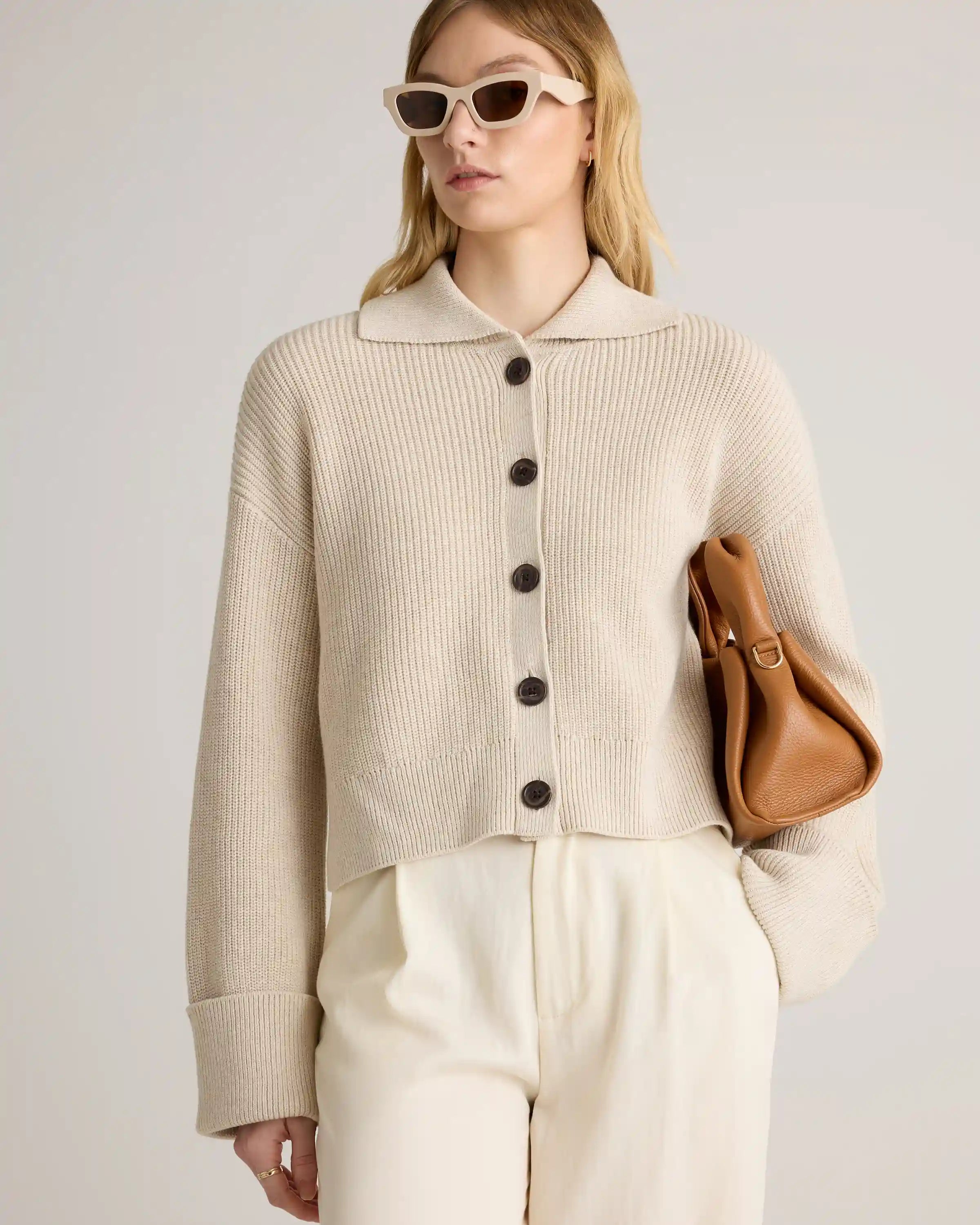 100% Organic Cotton Fisherman Collared Cardigan