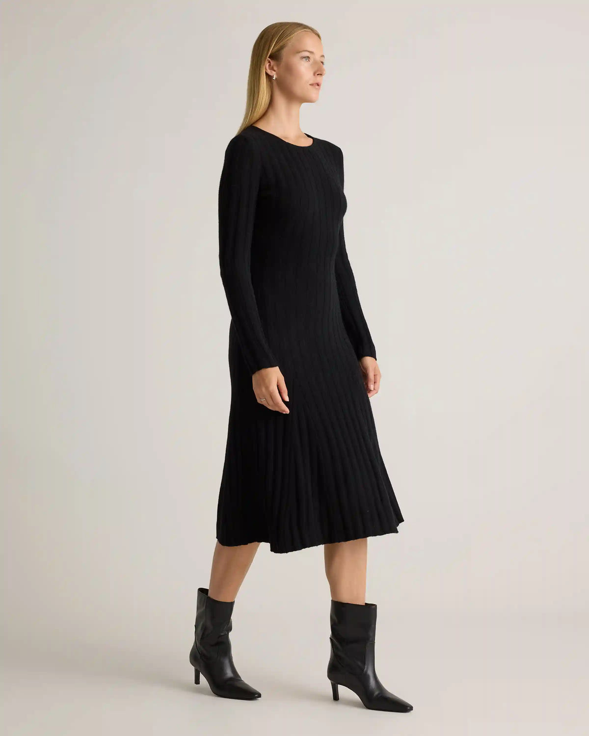 Mongolian Cashmere Wide-Rib Midi Dress